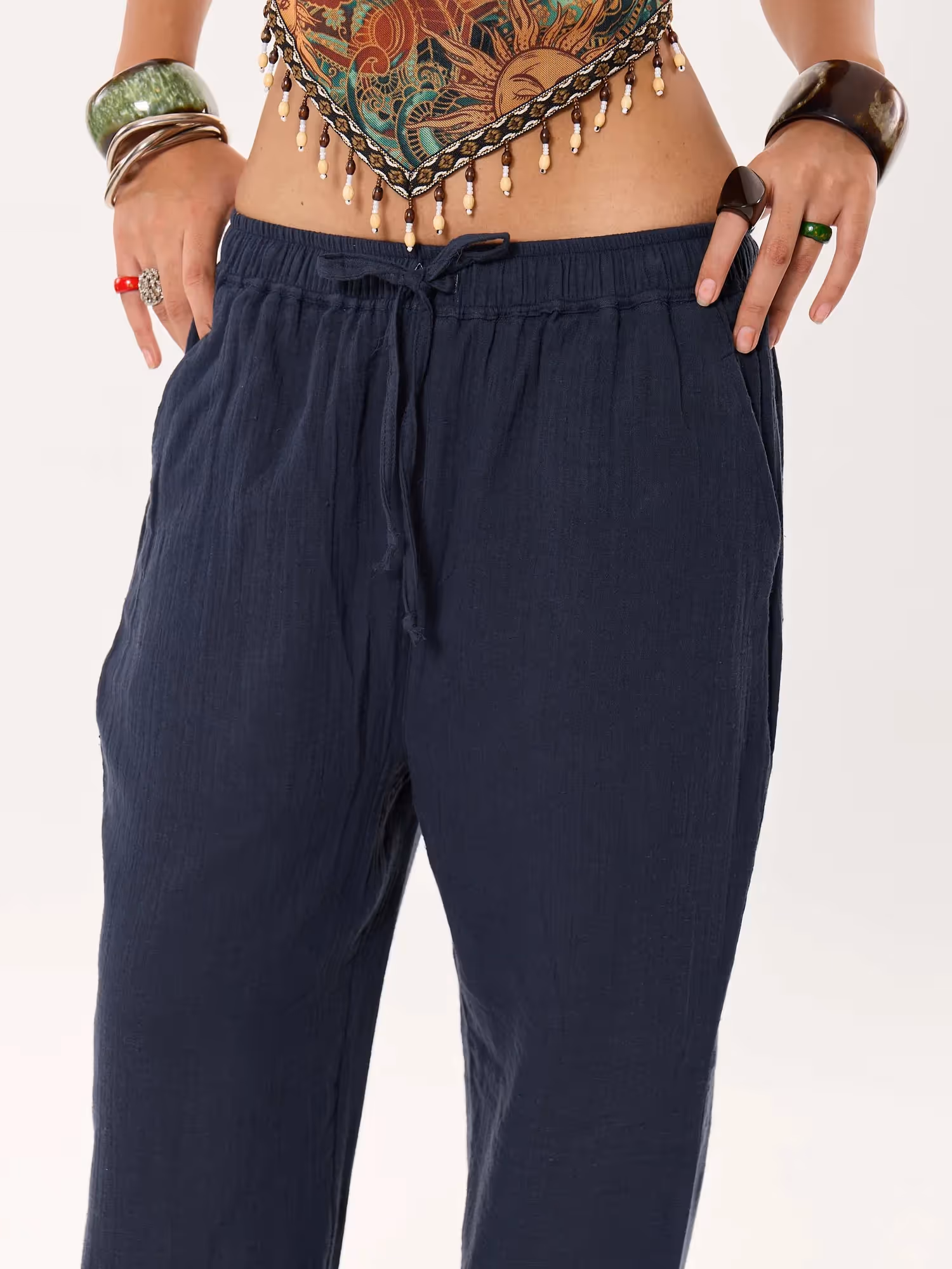 Dark Blue Gauze Pull-on Pants  image 8