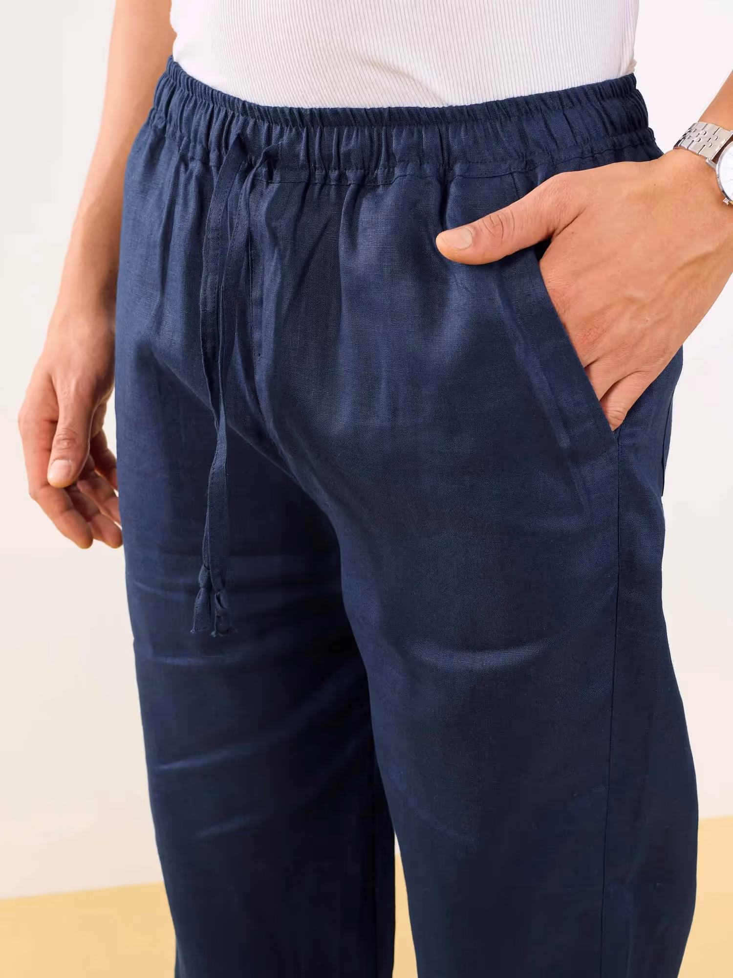 Dark Blue Linen Pull-on Pants  image 3
