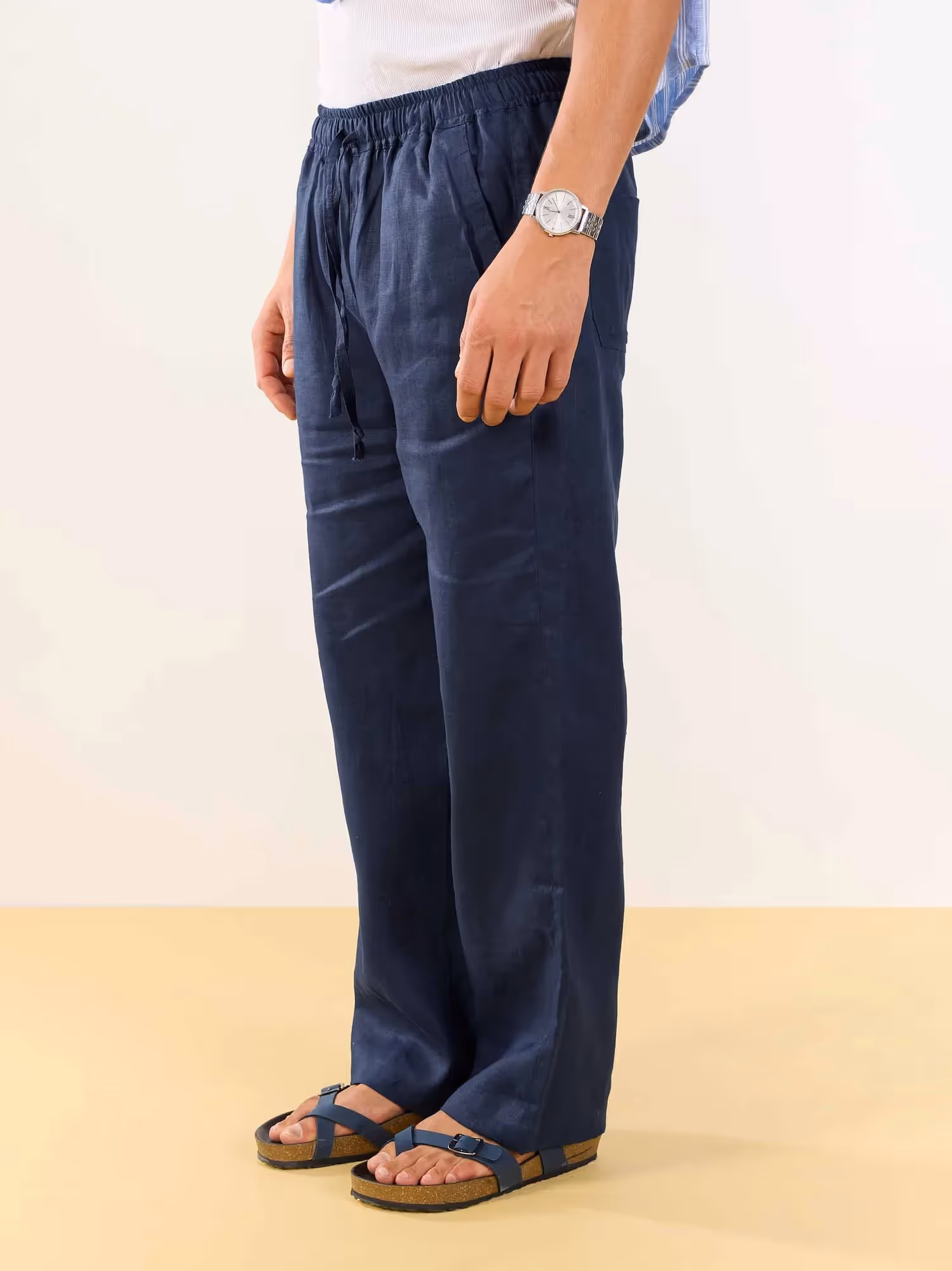 Dark Blue Linen Pull-on Pants  image 4