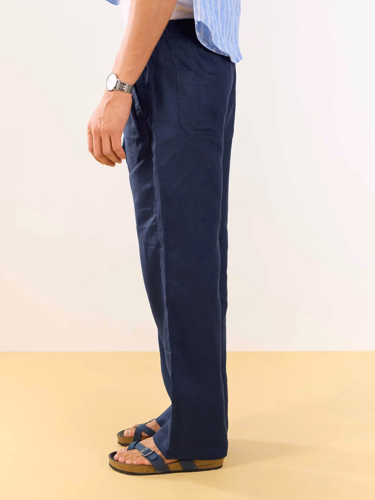 Dark Blue Linen Pull-on Pants  image 5