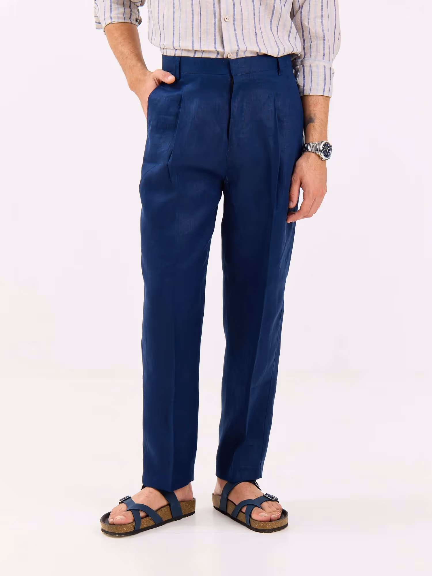 Dark Blue Linen Trousers  image 2