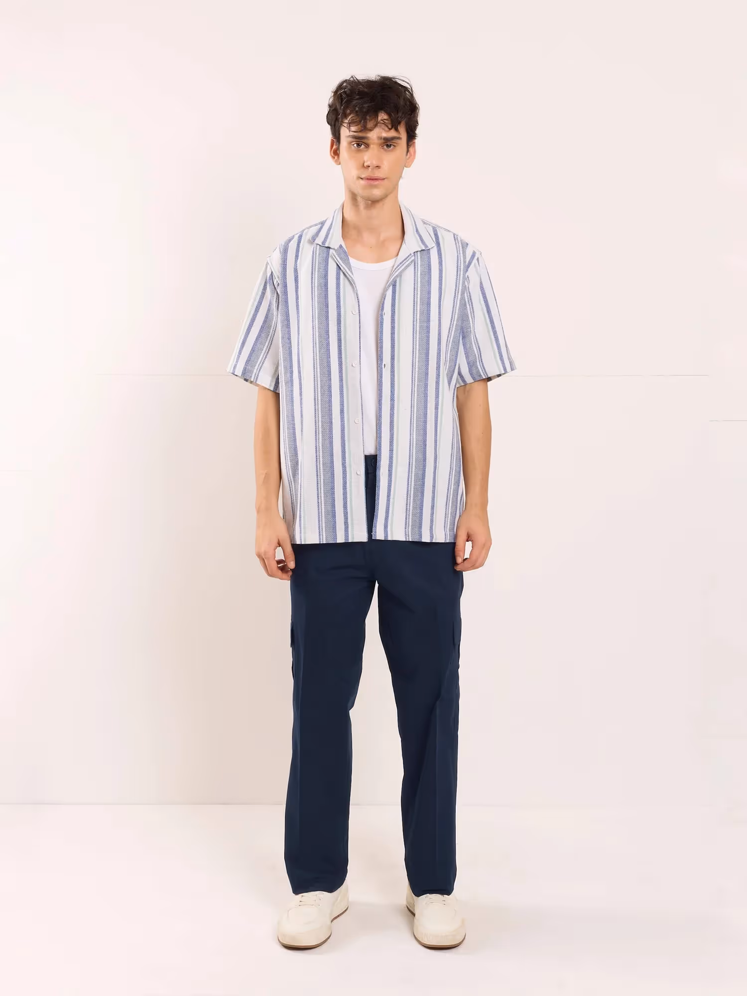 Dark Blue Loose Fit Twill Cargo Trousers  image 1