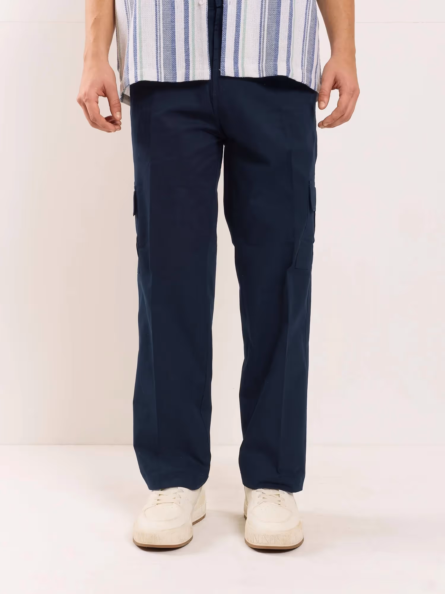 Dark Blue Loose Fit Twill Cargo Trousers  image 2