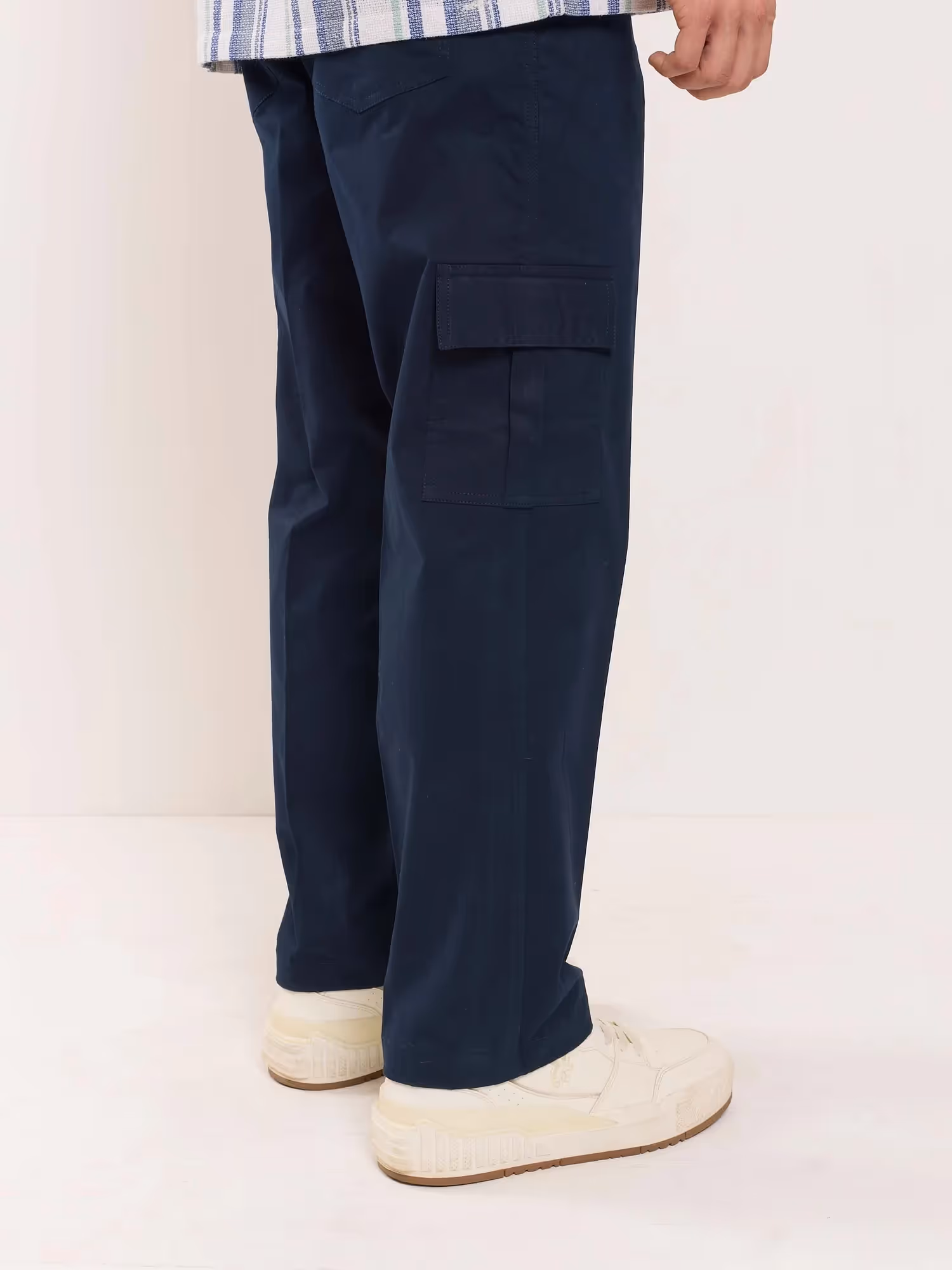 Dark Blue Loose Fit Twill Cargo Trousers  image 4