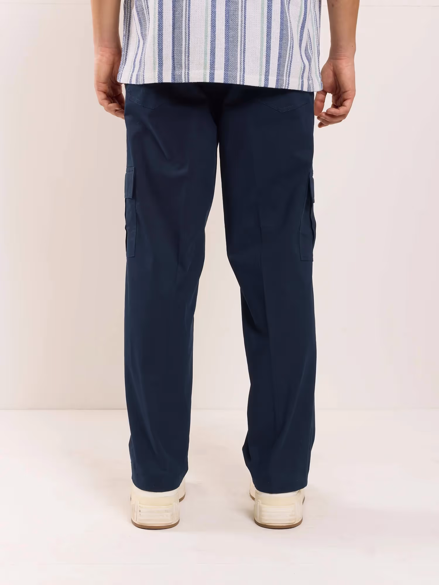 Dark Blue Loose Fit Twill Cargo Trousers  image 5