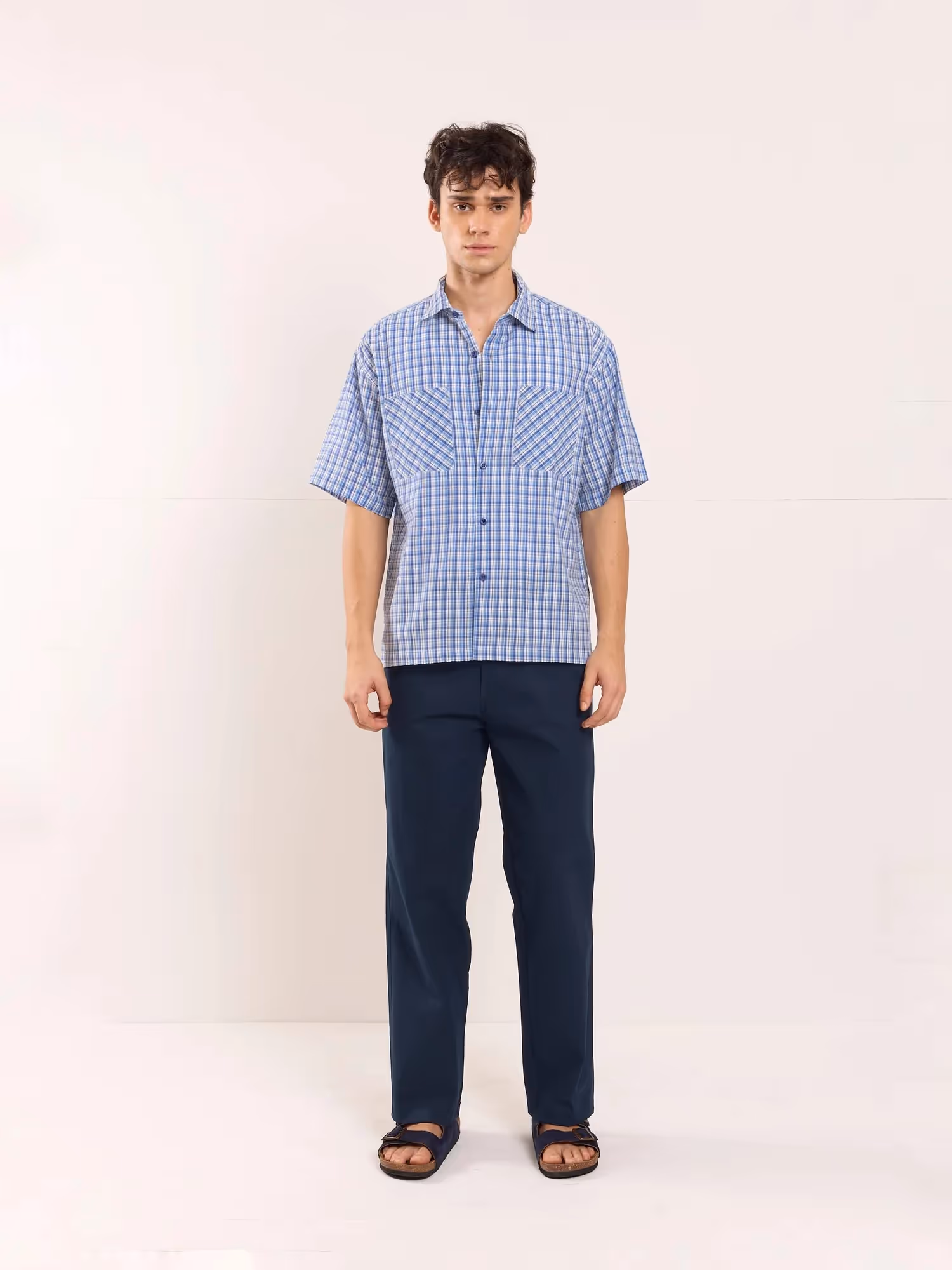 Dark Blue Loose Fit Twill Trousers image 1