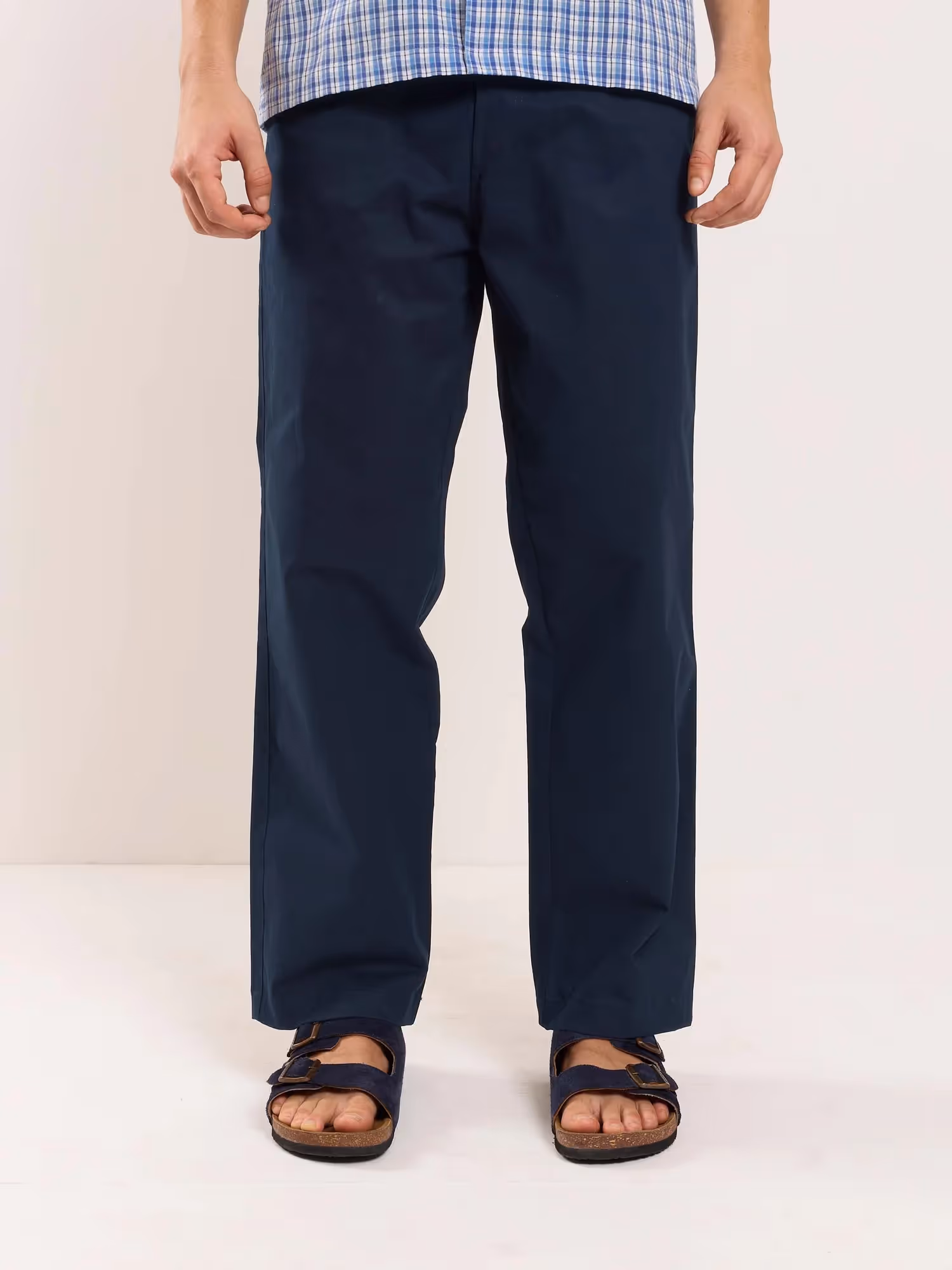 Dark Blue Loose Fit Twill Trousers  image 2