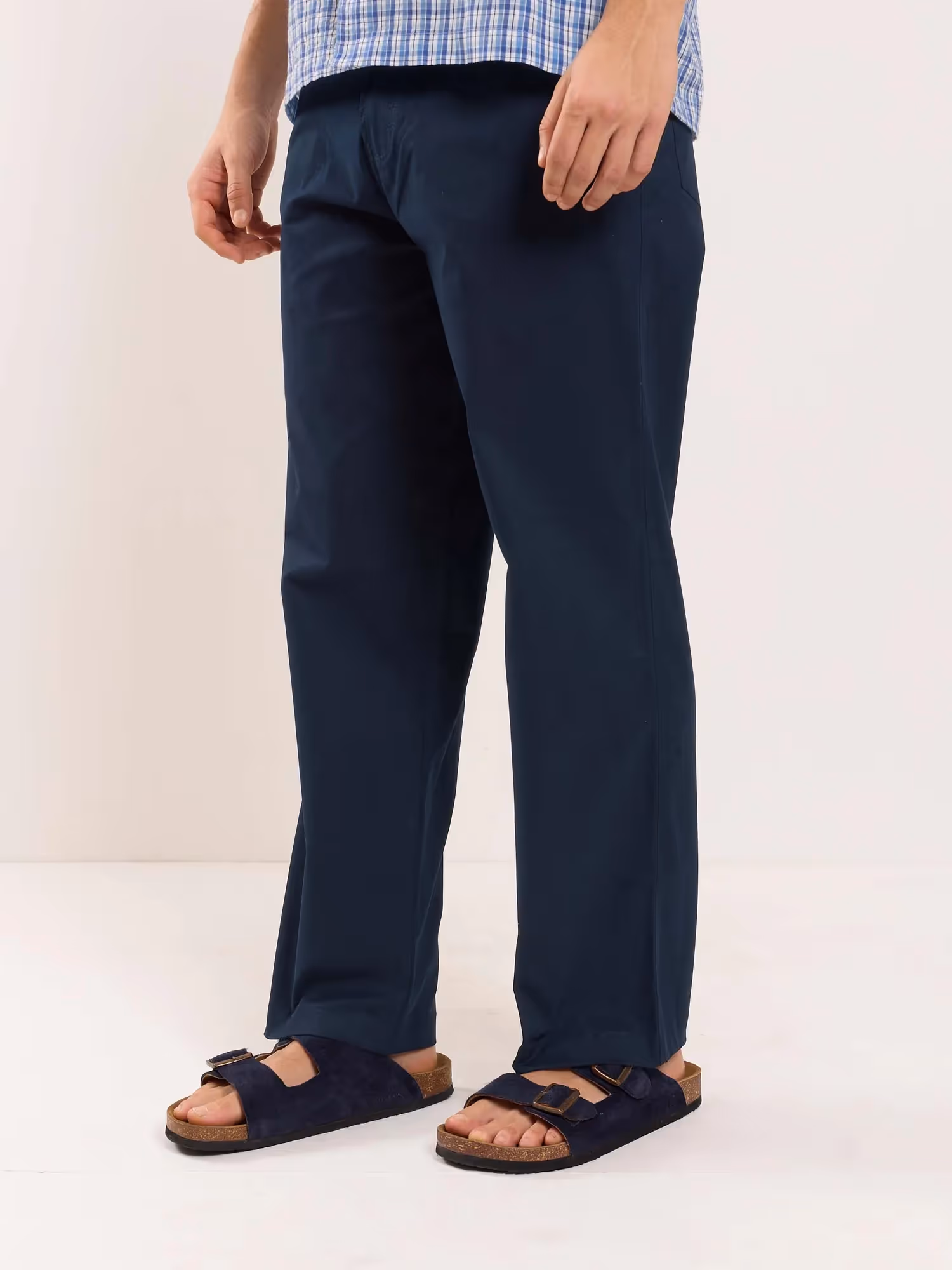 Dark Blue Loose Fit Twill Trousers  image 3