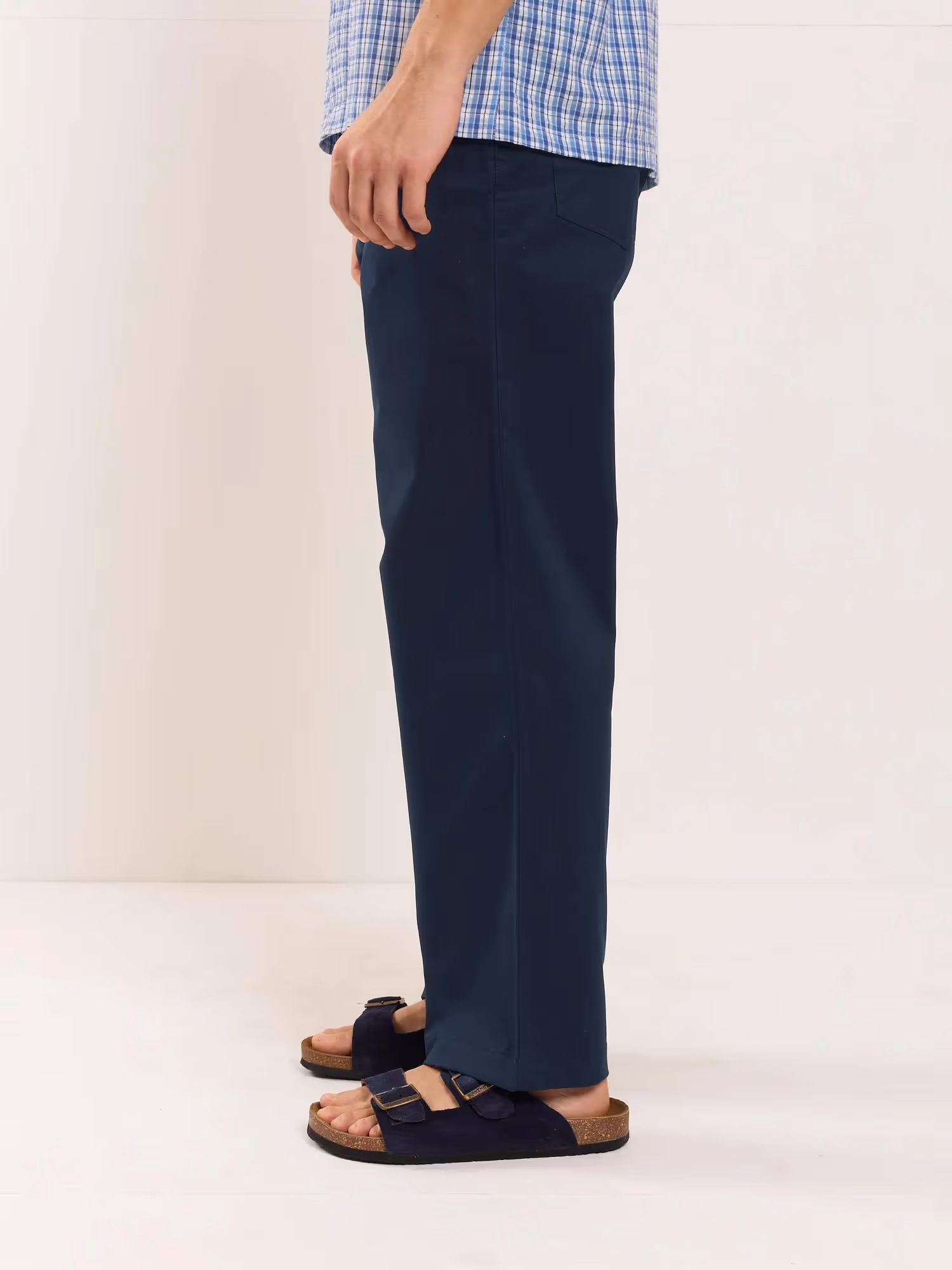 Dark Blue Loose Fit Twill Trousers  image 4