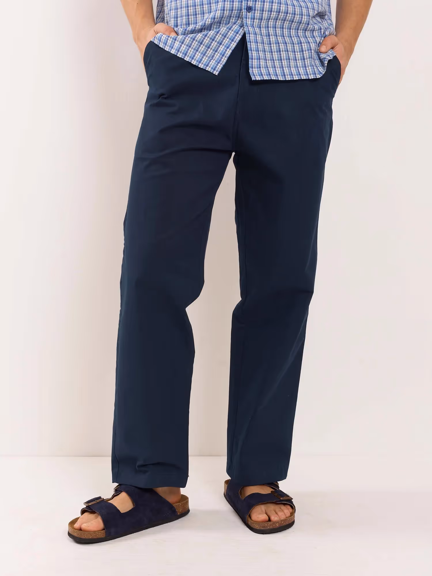 Dark Blue Loose Fit Twill Trousers  image 5