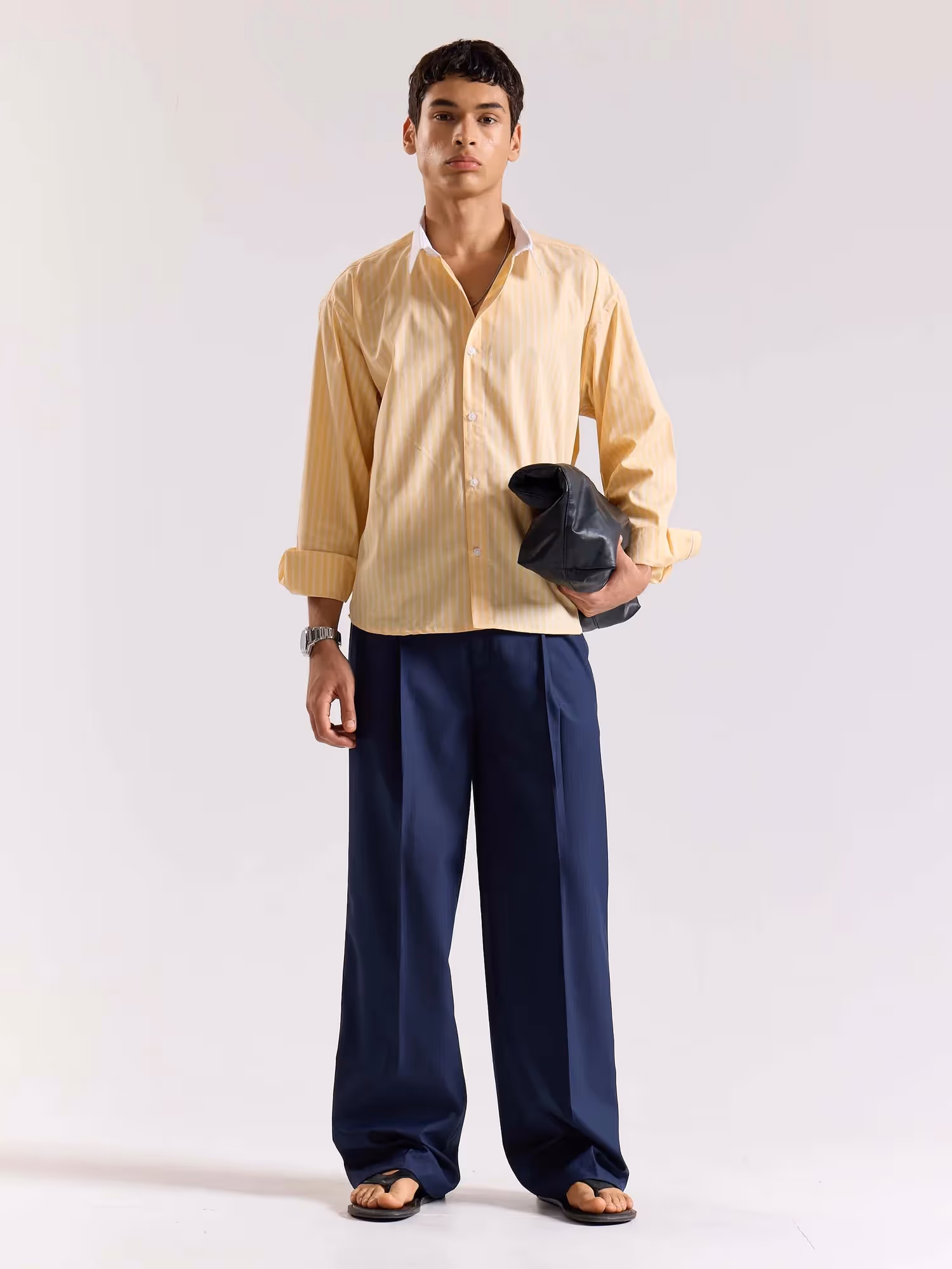 Dark Blue Pinstriped Baggy Fit Trousers image 1