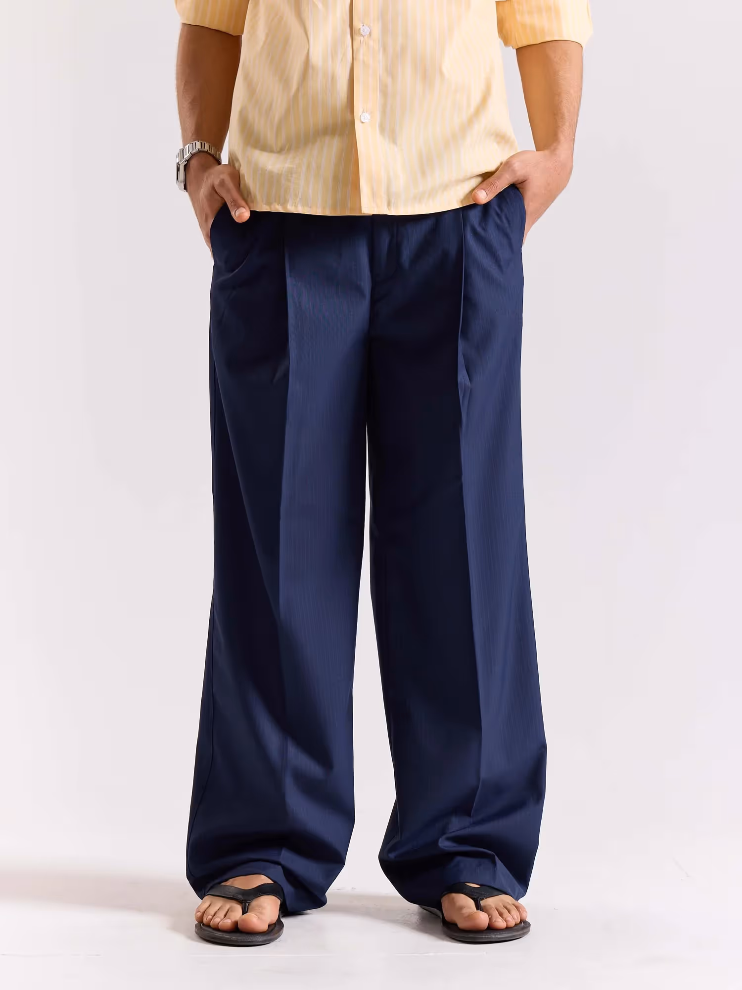 Dark Blue Pinstriped Baggy Fit Trousers image 2