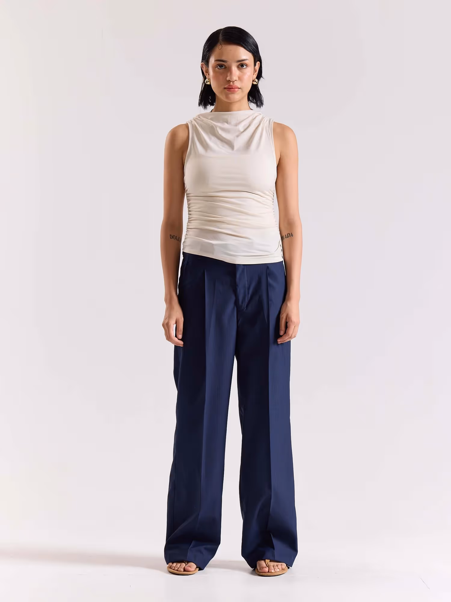 Dark Blue Pinstriped Baggy Fit Trousers image 3