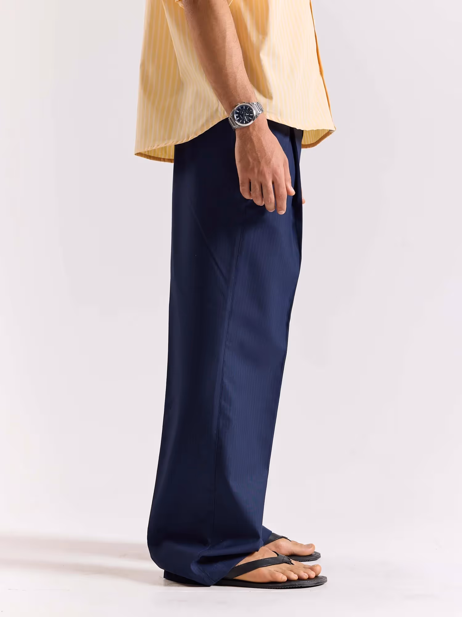 Dark Blue Pinstriped Baggy Fit Trousers image 5