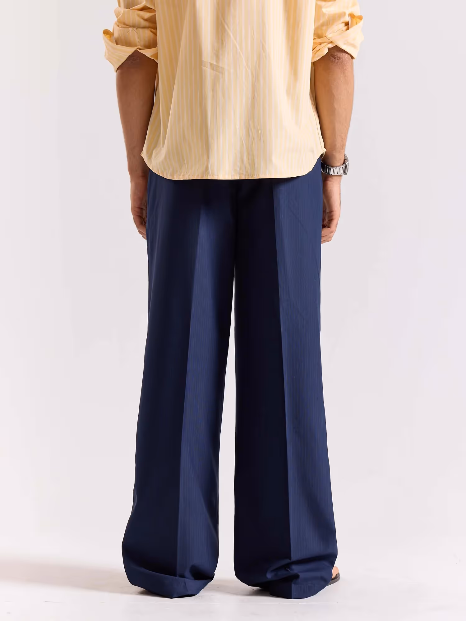 Dark Blue Pinstriped Baggy Fit Trousers image 7