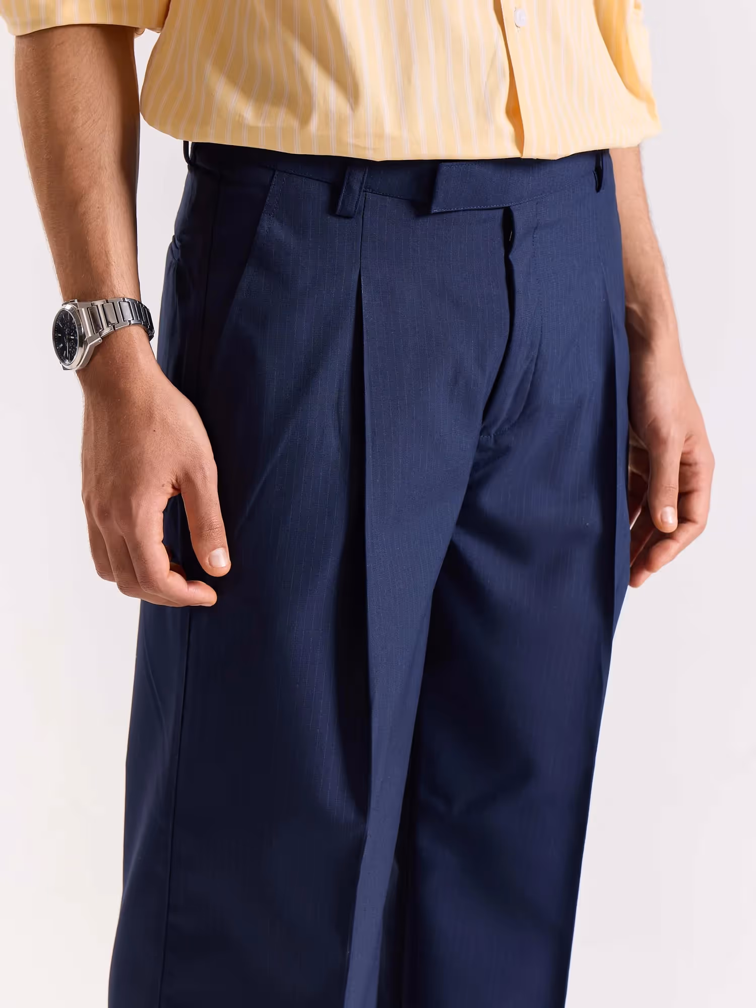 Dark Blue Pinstriped Baggy Fit Trousers image 8