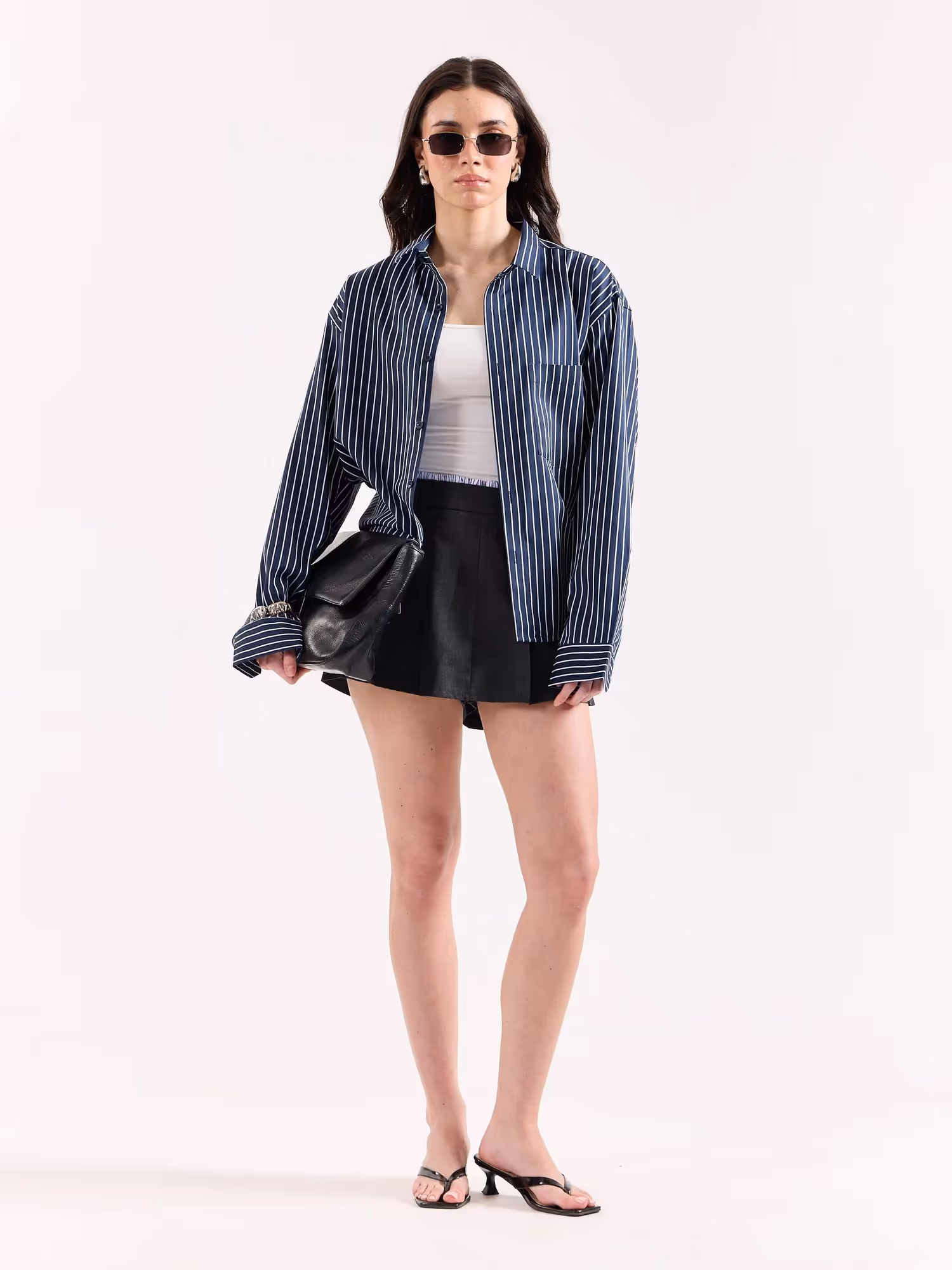 Dark Blue Pinstriped Poplin Oversized Shirt  image 2