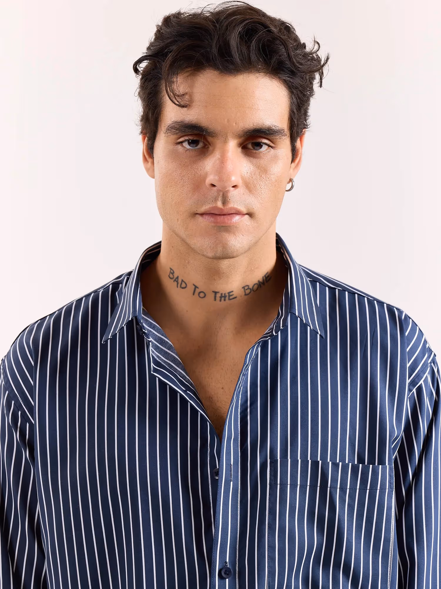 Dark Blue Pinstriped Poplin Oversized Shirt  image 5