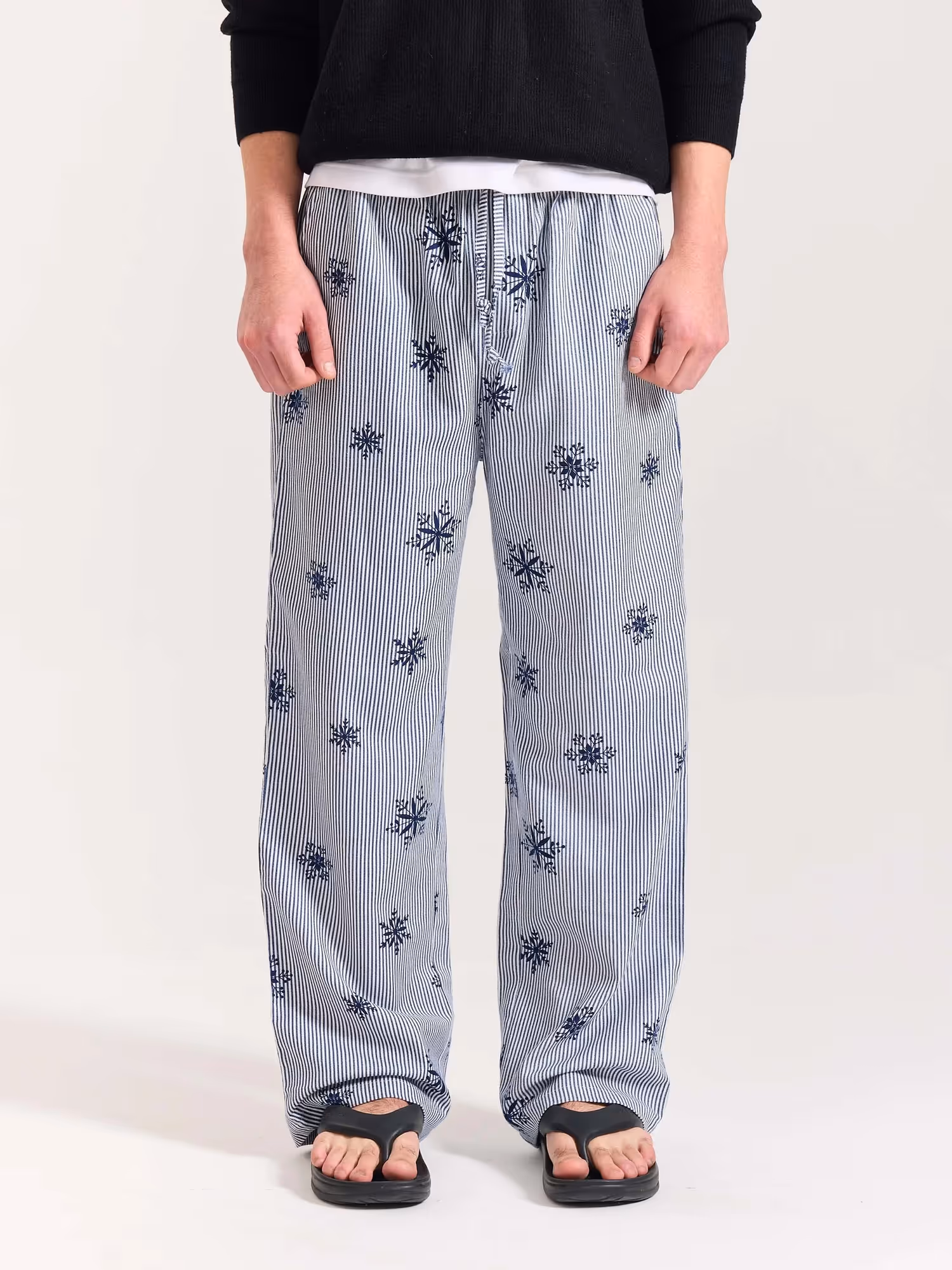Dark Blue Striped Snowflake Pull-on Pants  image 10