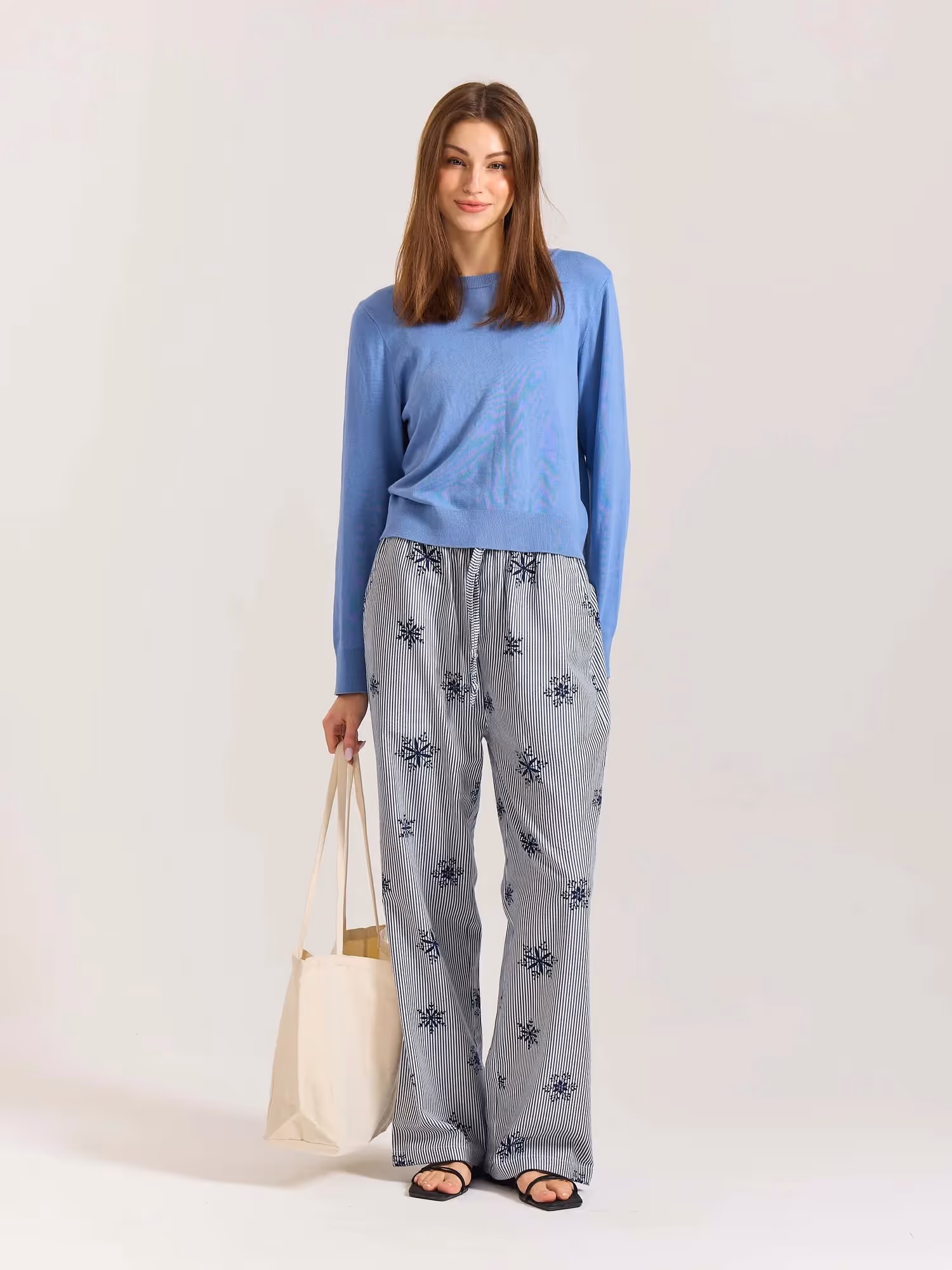 Dark Blue Striped Snowflake Pull-on Pants  image 14