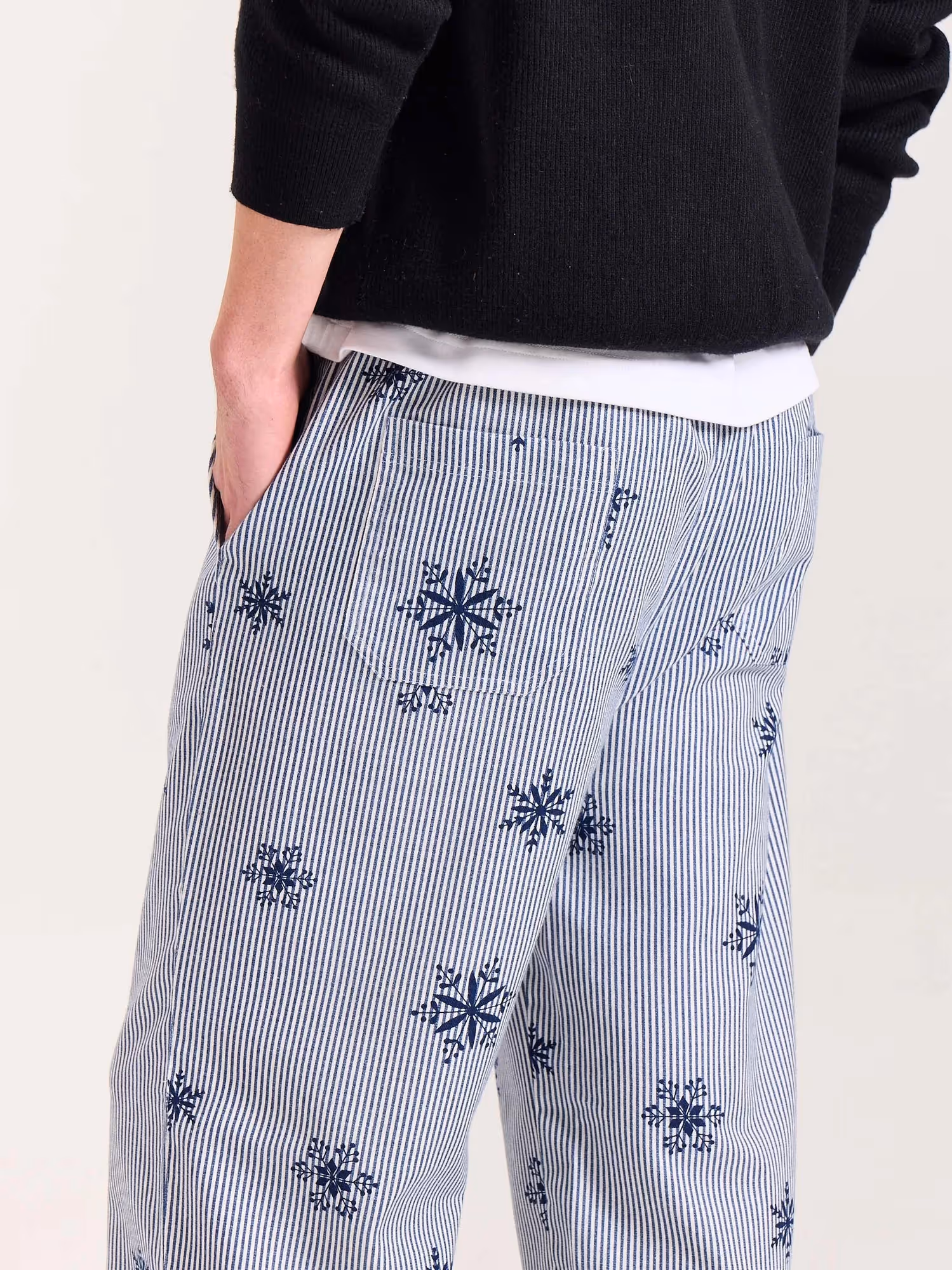 Dark Blue Striped Snowflake Pull-on Pants  image 7