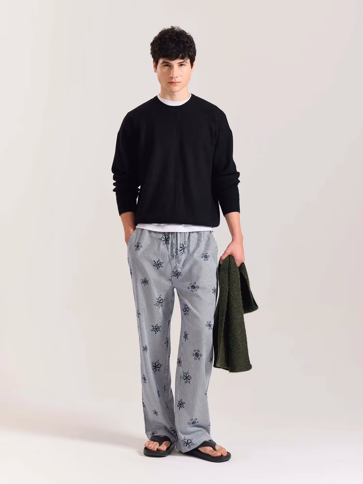 Dark Blue Striped Snowflake Pull-on Pants  image 9