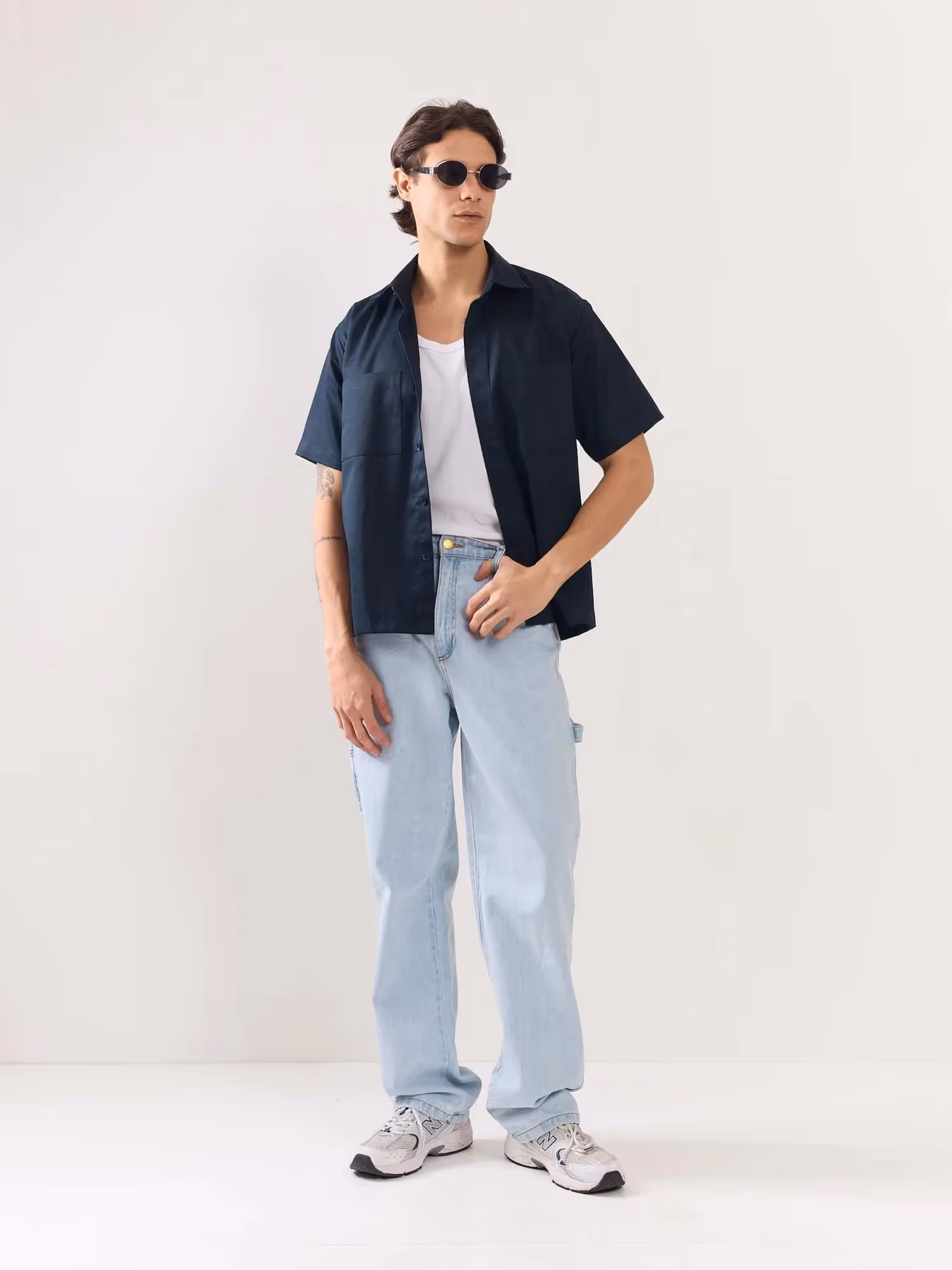 Dark Blue Twill Cropped Shirt image 1