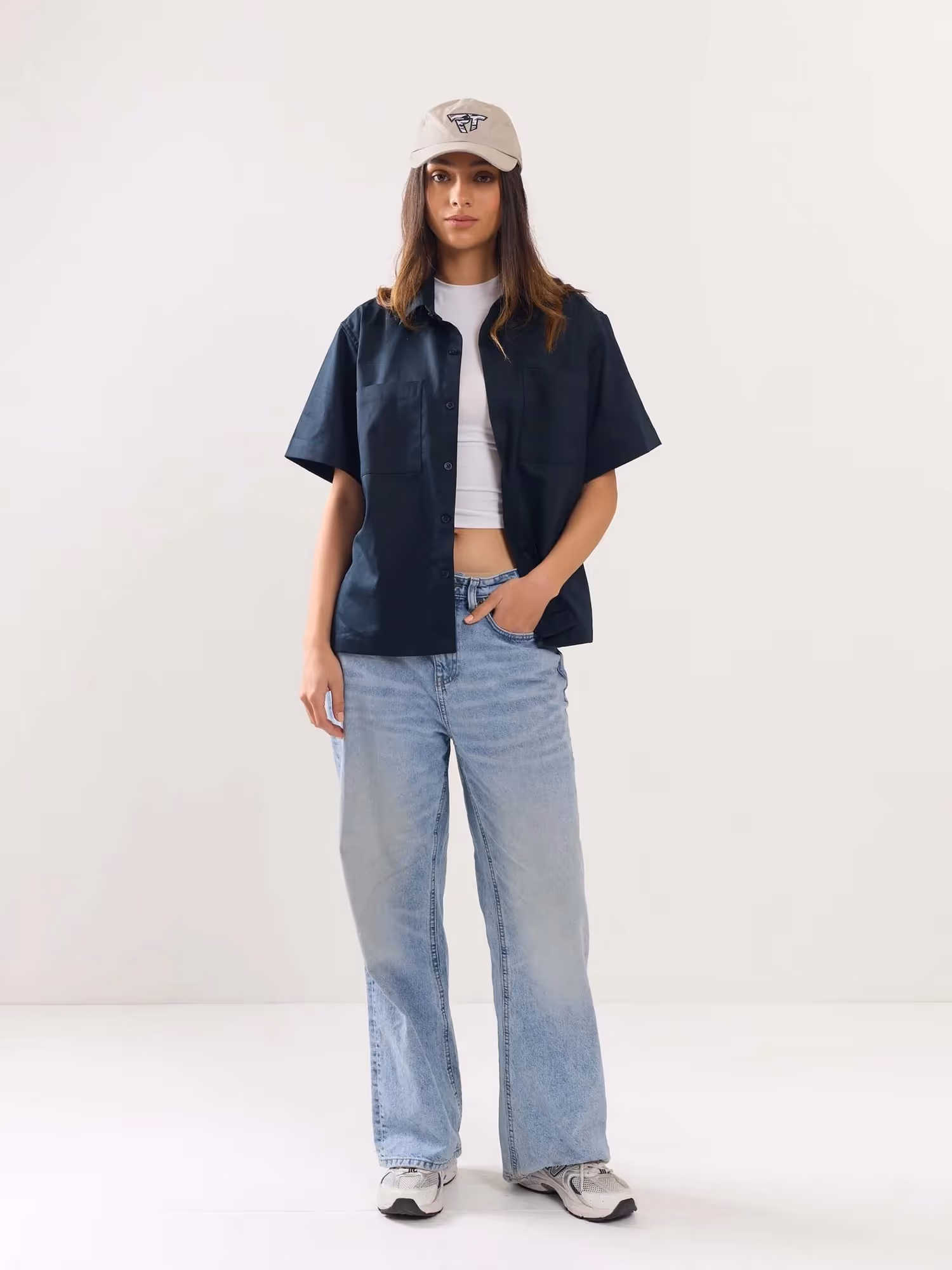 Dark Blue Twill Cropped Shirt image 2