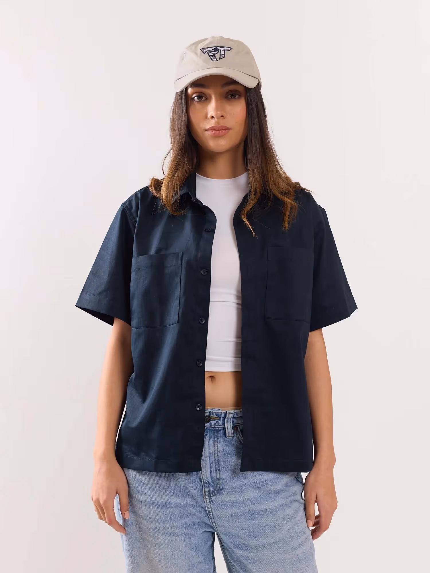 Dark Blue Twill Cropped Shirt image 5