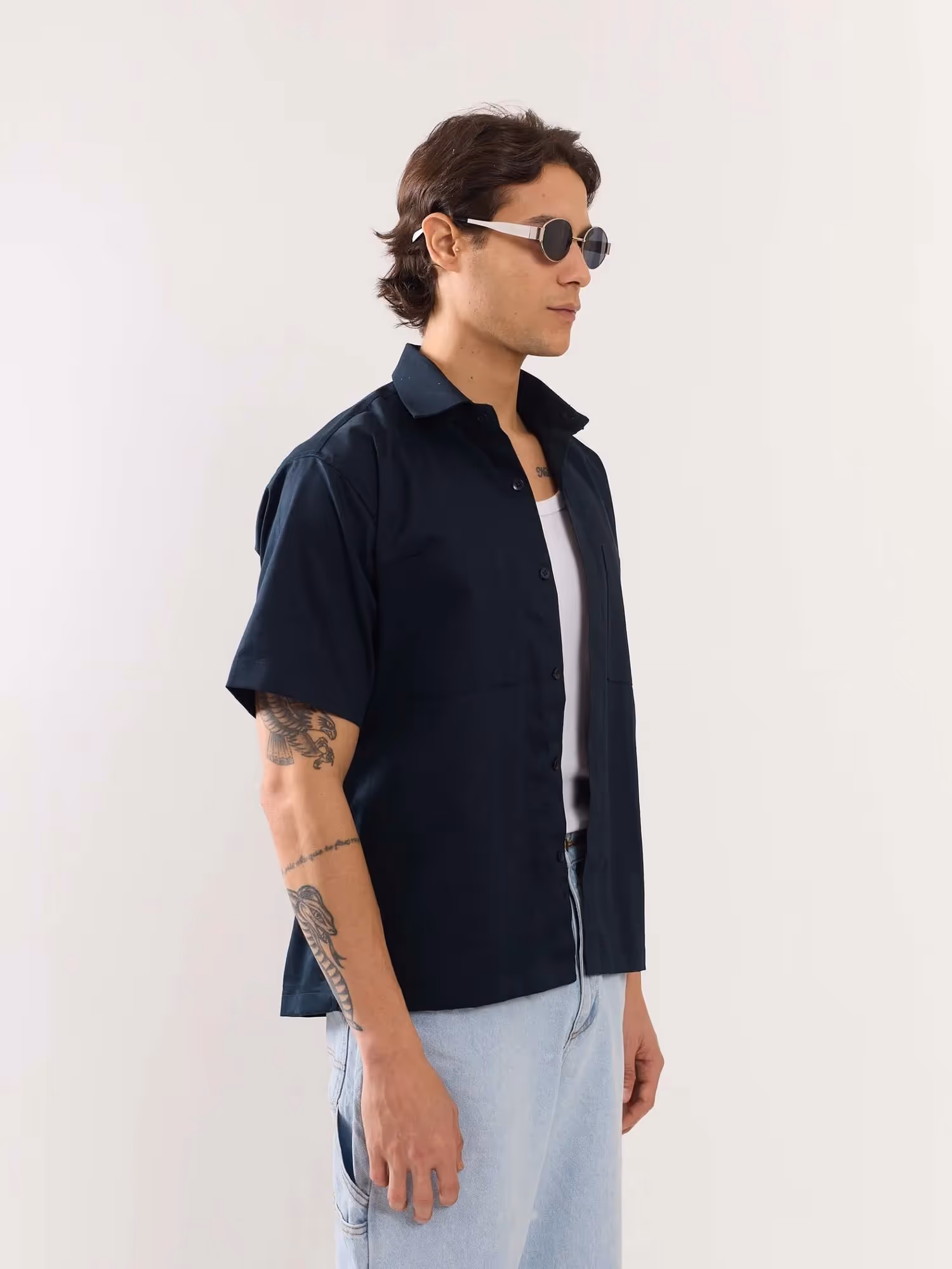 Dark Blue Twill Cropped Shirt image 7