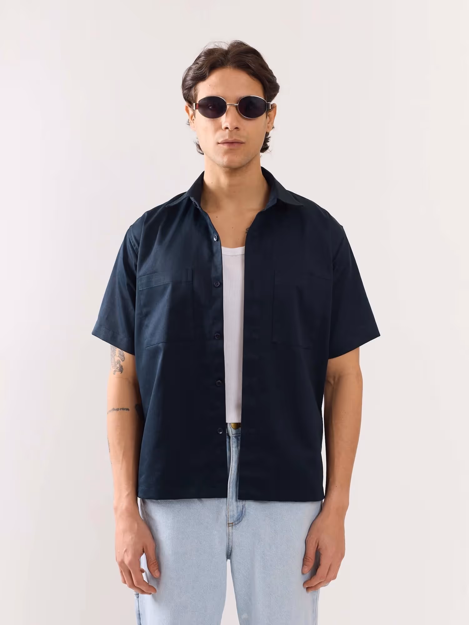 Dark Blue Twill Cropped Shirt image 8
