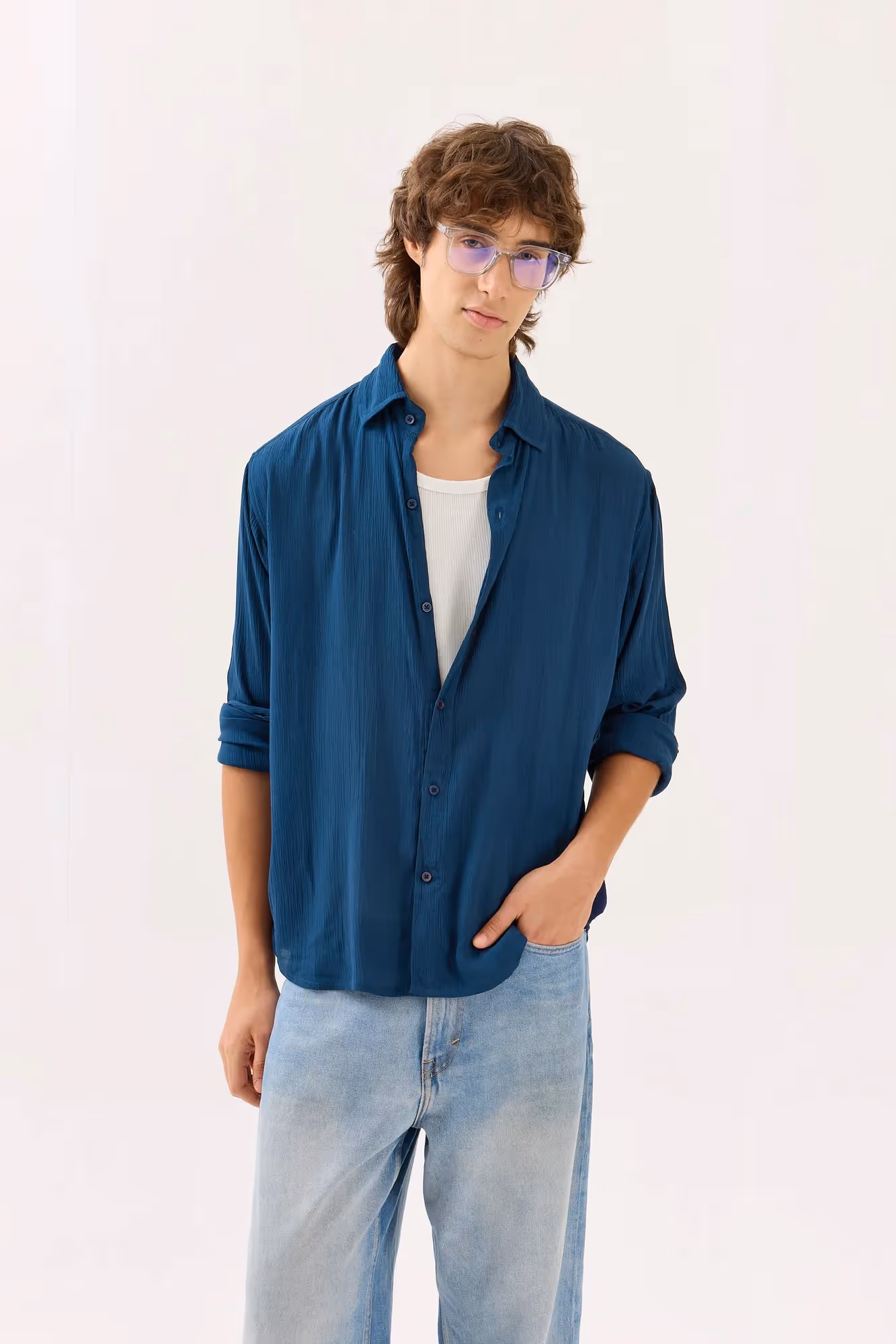 Dark Blue Wrinkled Shirt image 5