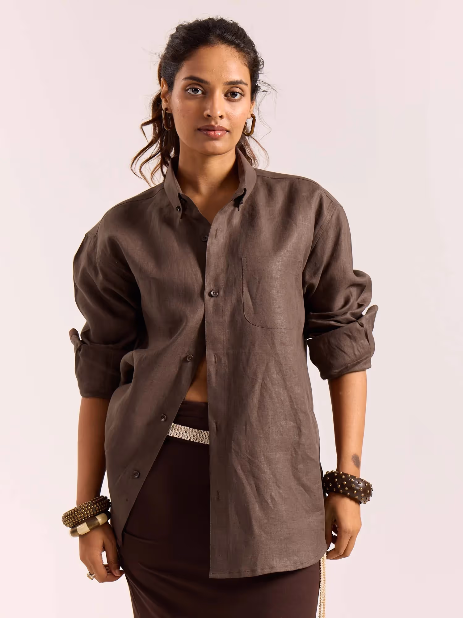 Dark Brown 60s Lea Linen Shirt  image 4