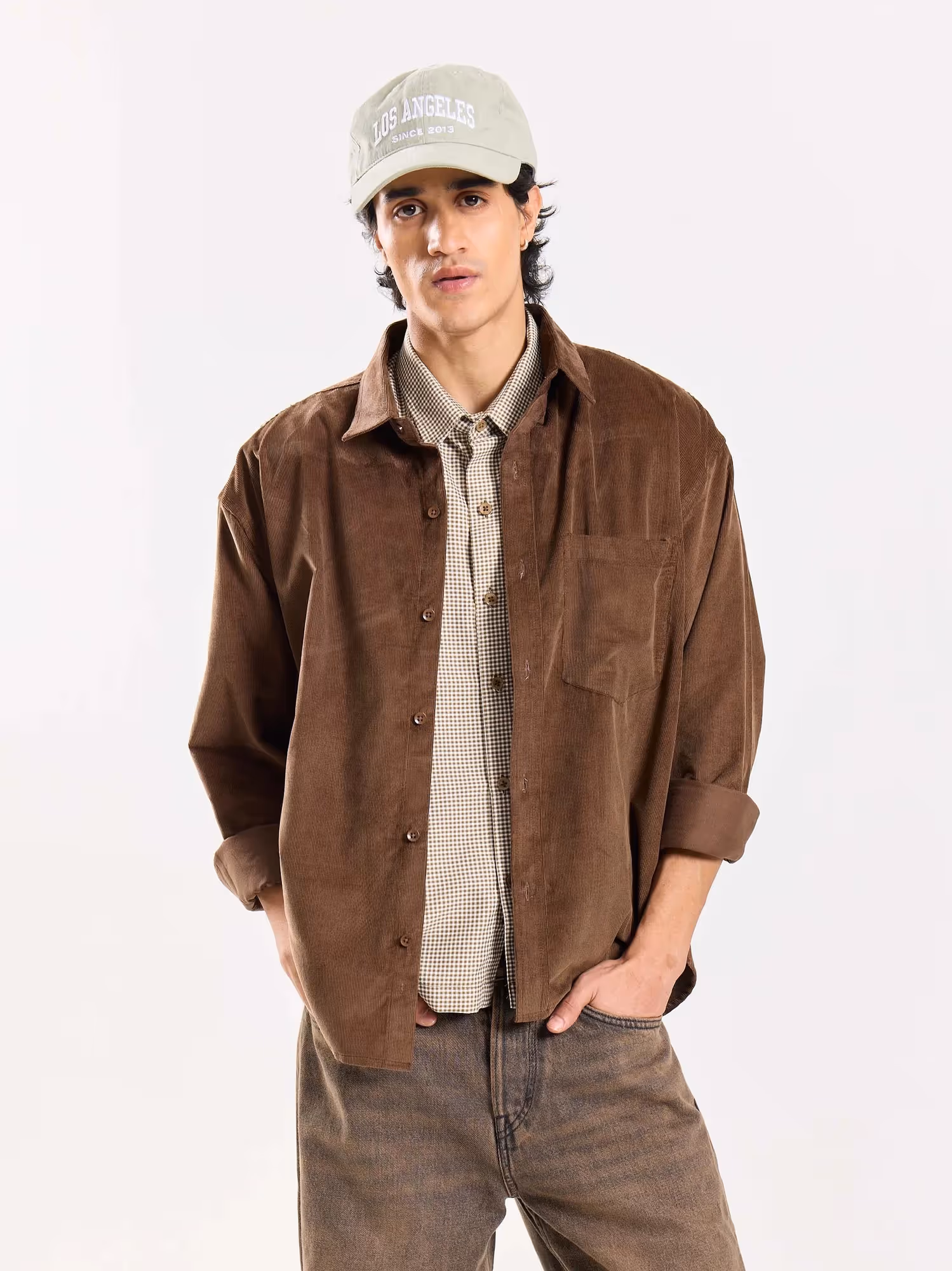 Dark Brown Corduroy Oversized Shirt image 2