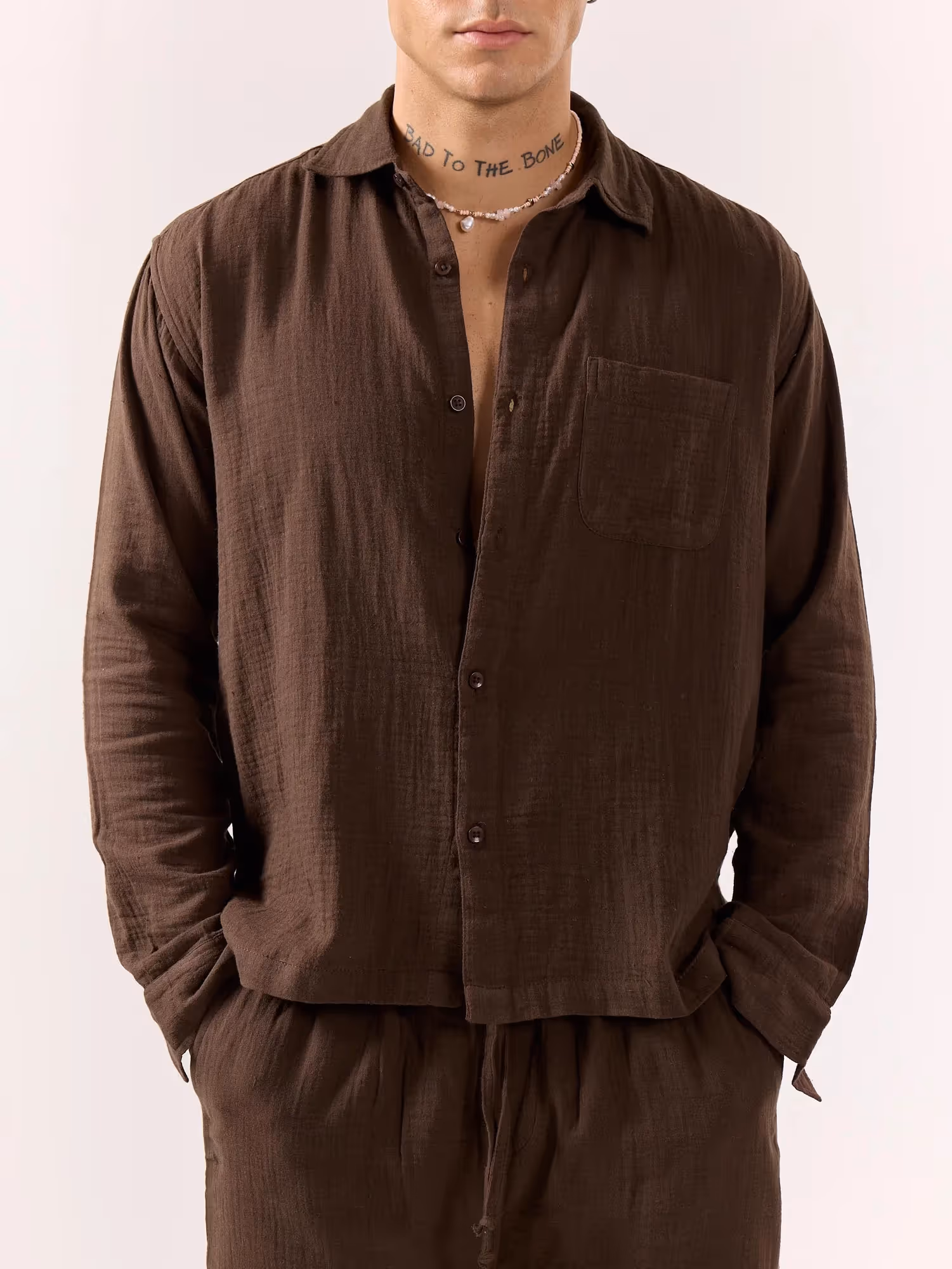 Dark Brown Gauze Holiday Shirt image 2