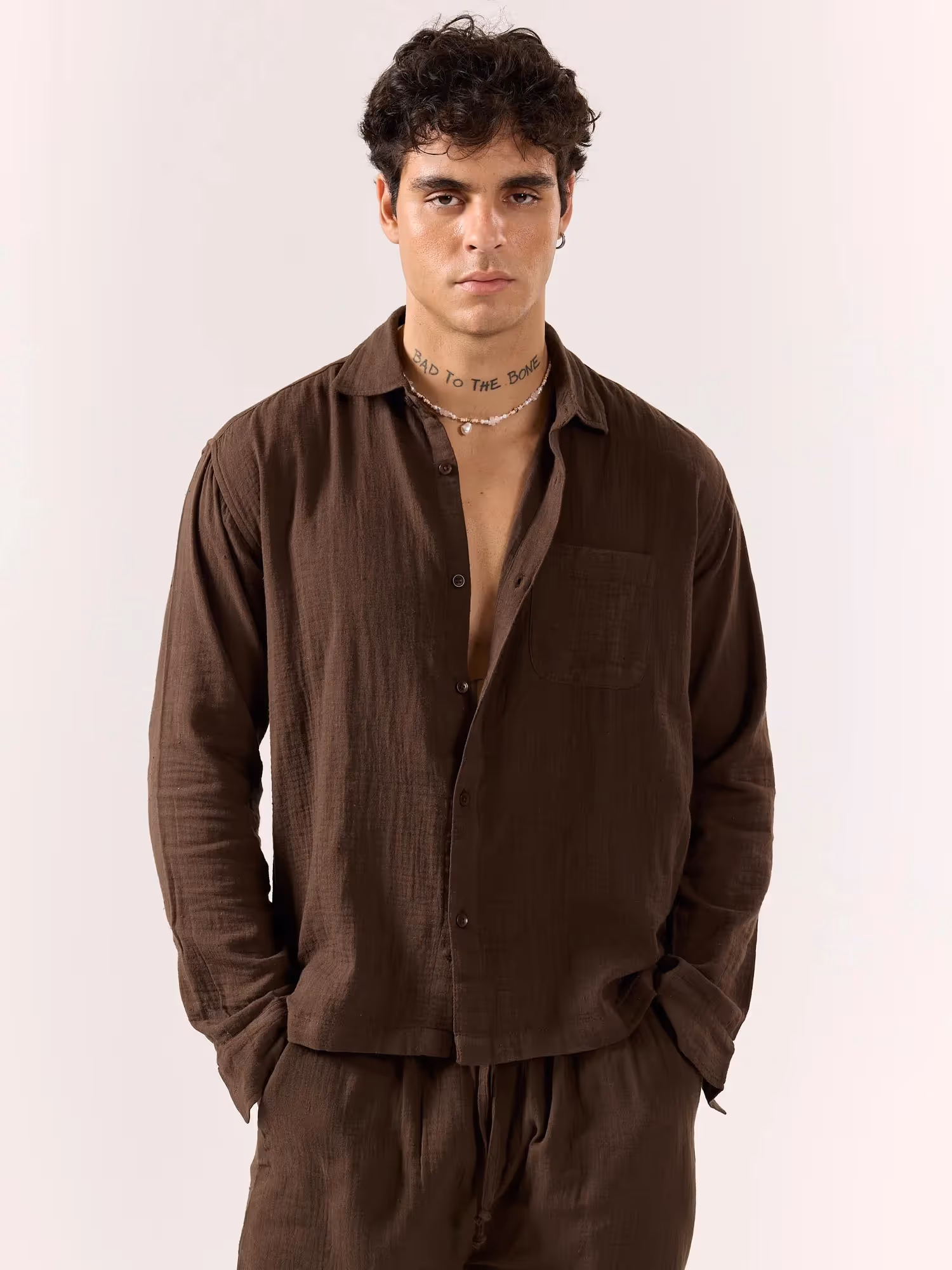 Dark Brown Gauze Holiday Shirt image 4