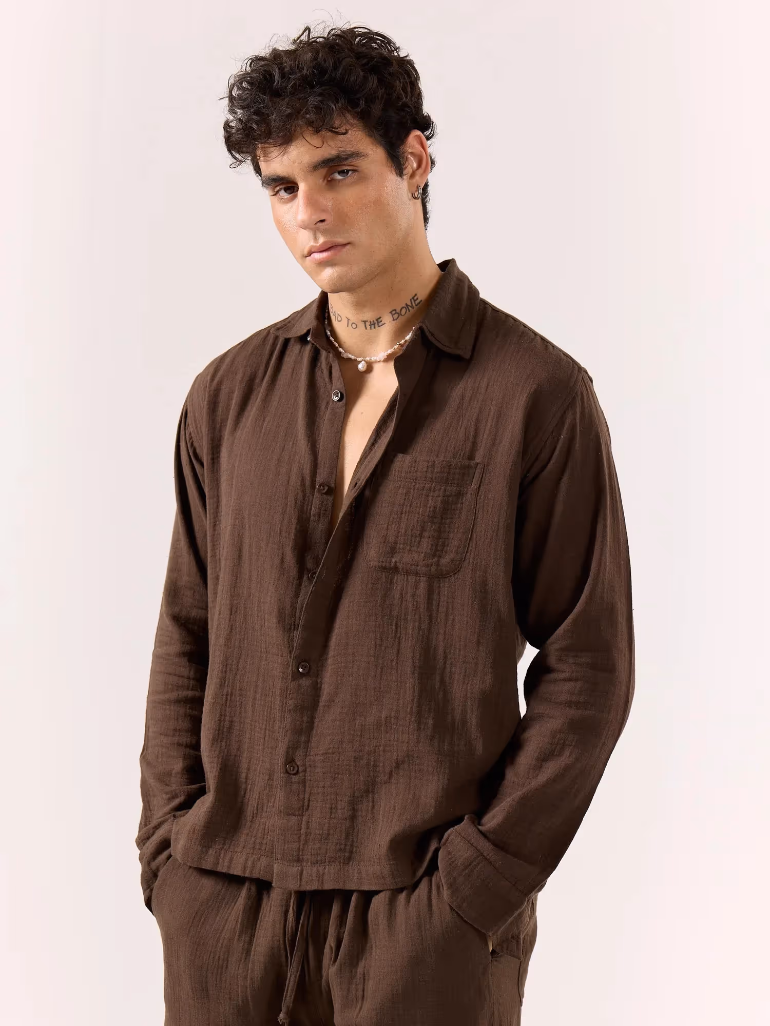 Dark Brown Gauze Holiday Shirt image 5