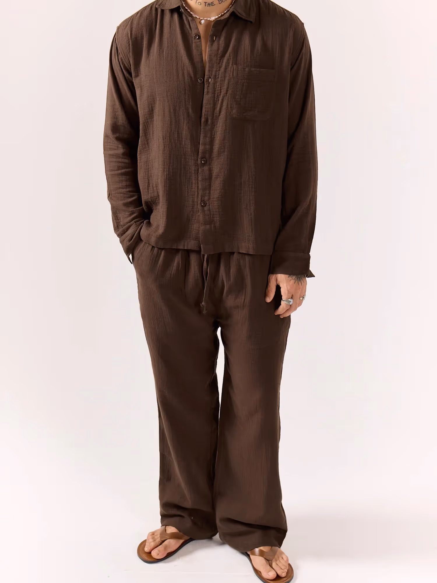 Dark Brown Gauze Holiday Shirt image 7