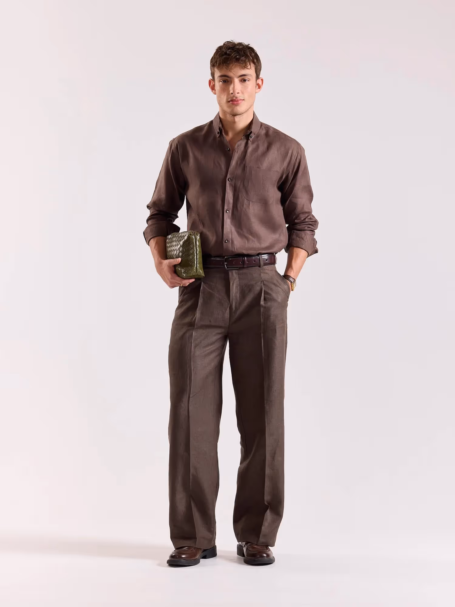Dark Brown Linen Baggy Trousers image 1