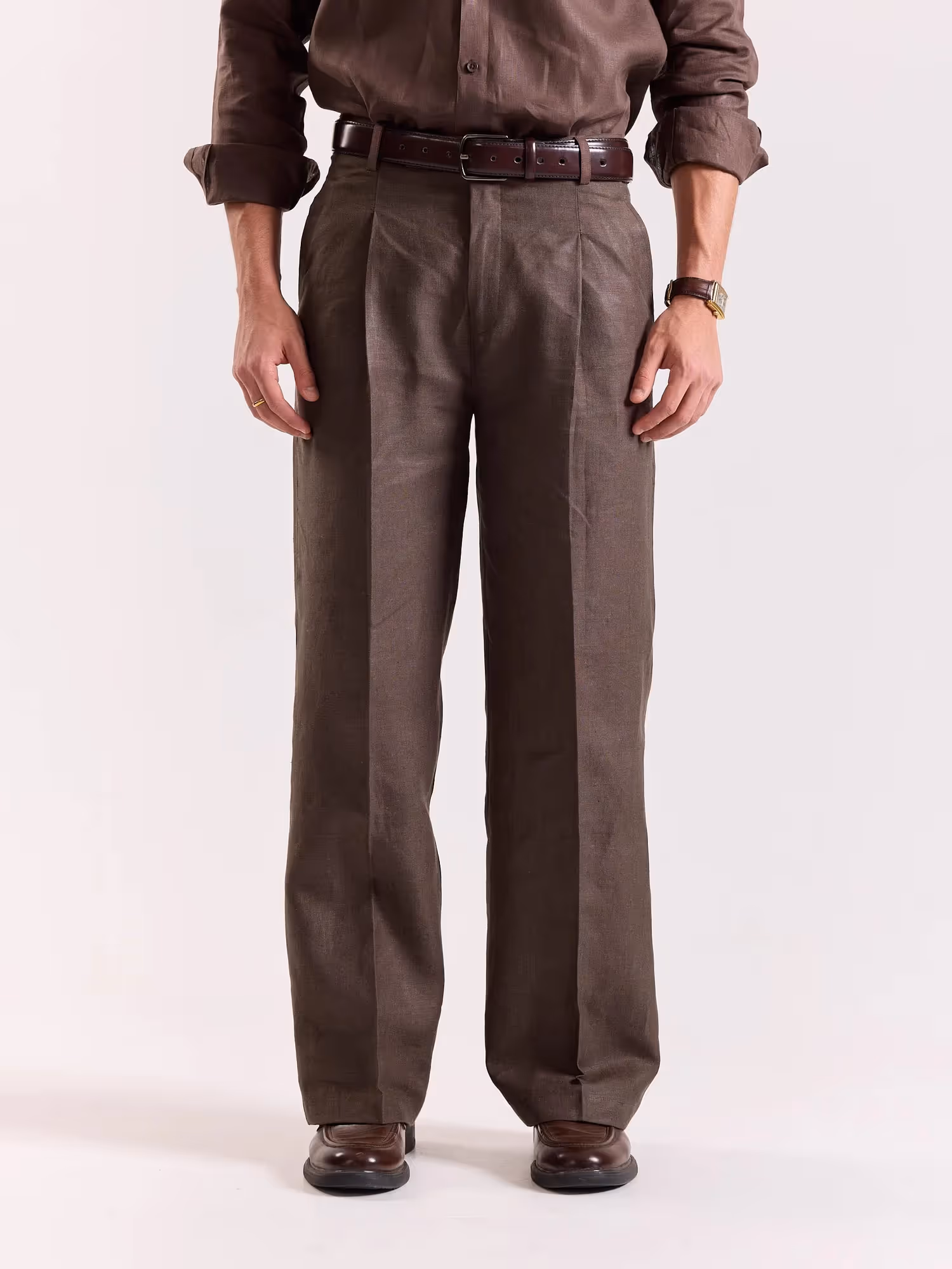 Dark Brown Linen Baggy Trousers  image 3