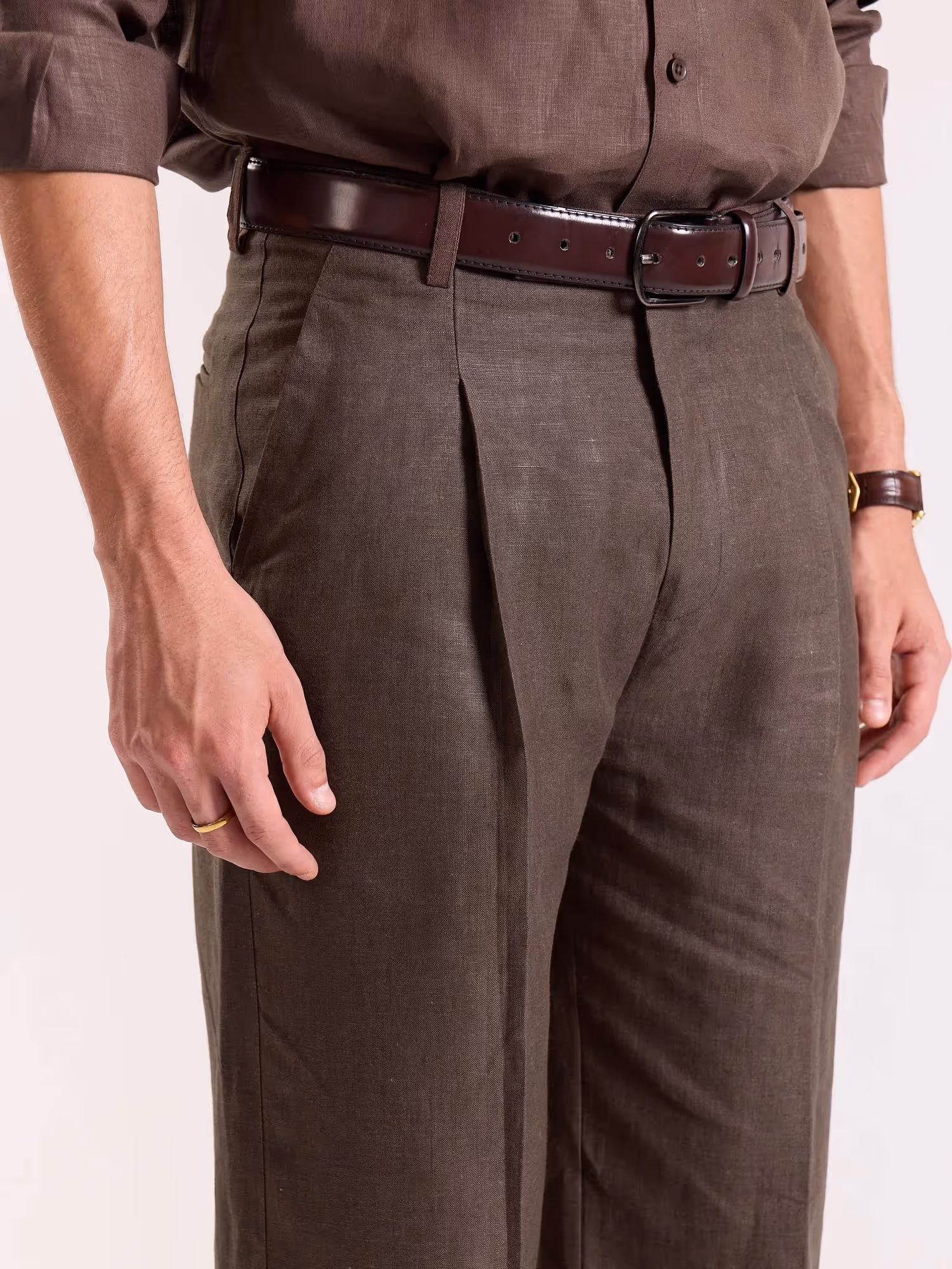 Dark Brown Linen Baggy Trousers  image 6