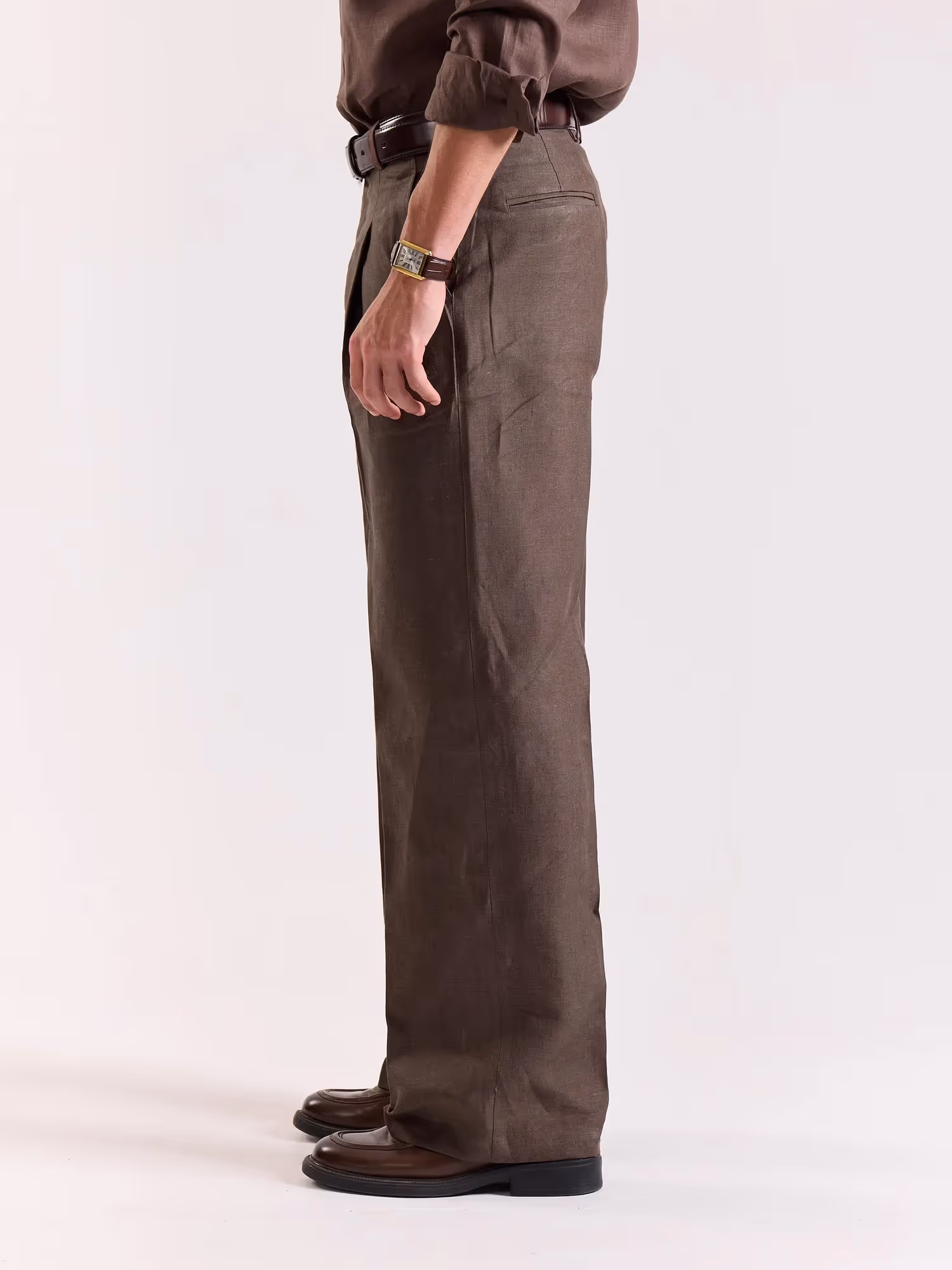 Dark Brown Linen Baggy Trousers  image 7