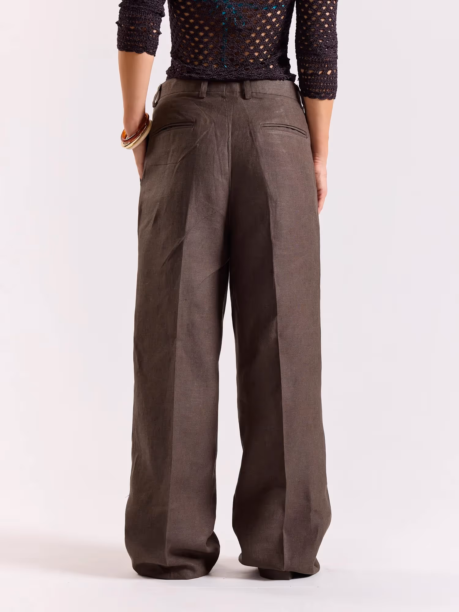 Dark Brown Linen Baggy Trousers  image 9