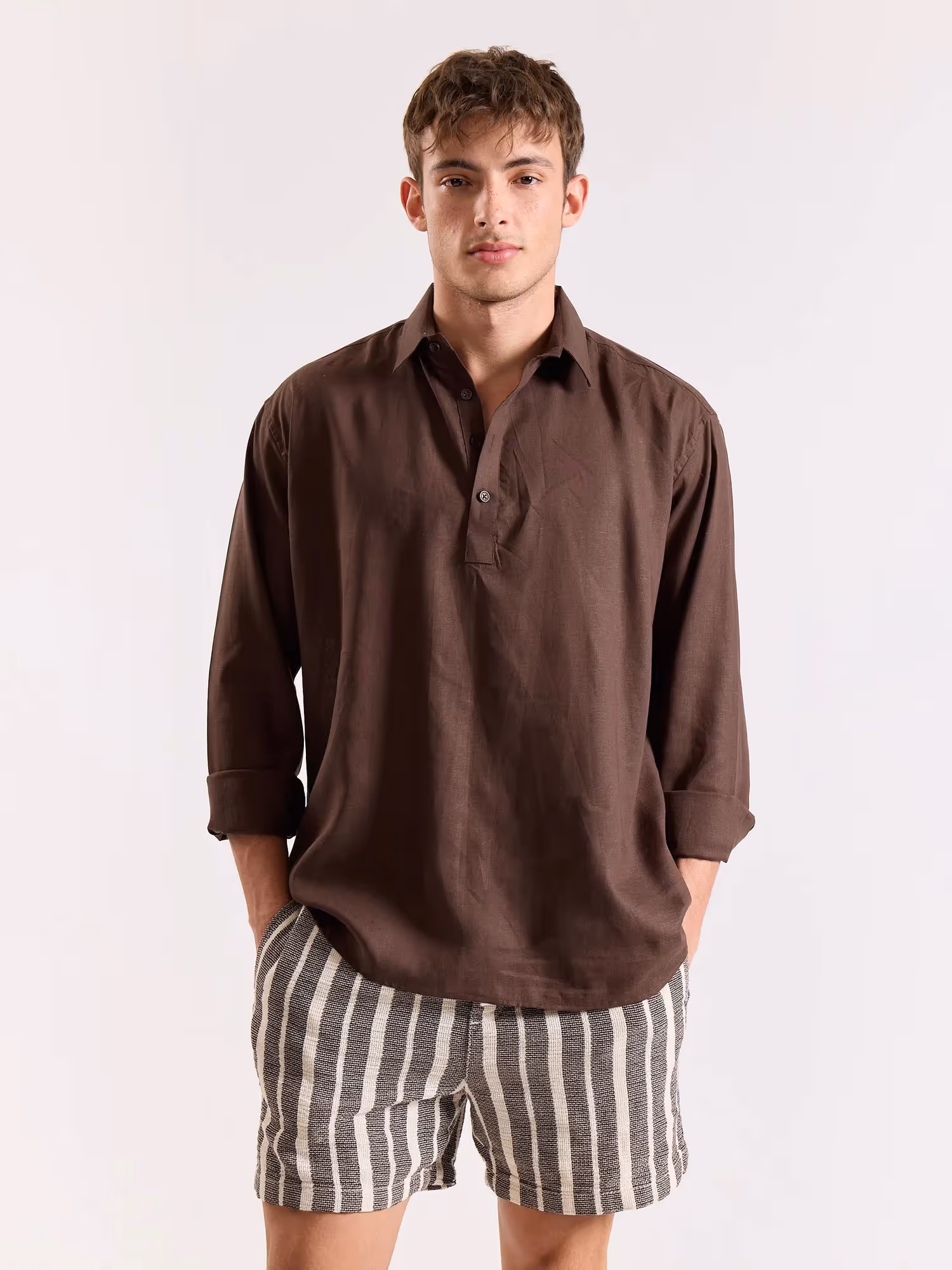 Dark Brown Linen Blend Pullover image 3