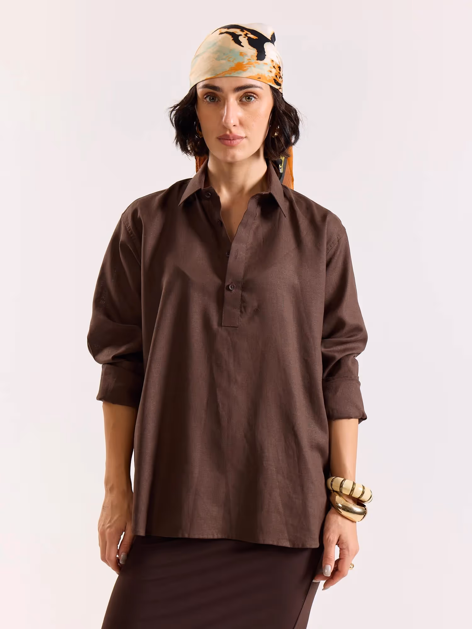 Dark Brown Linen Blend Pullover image 4