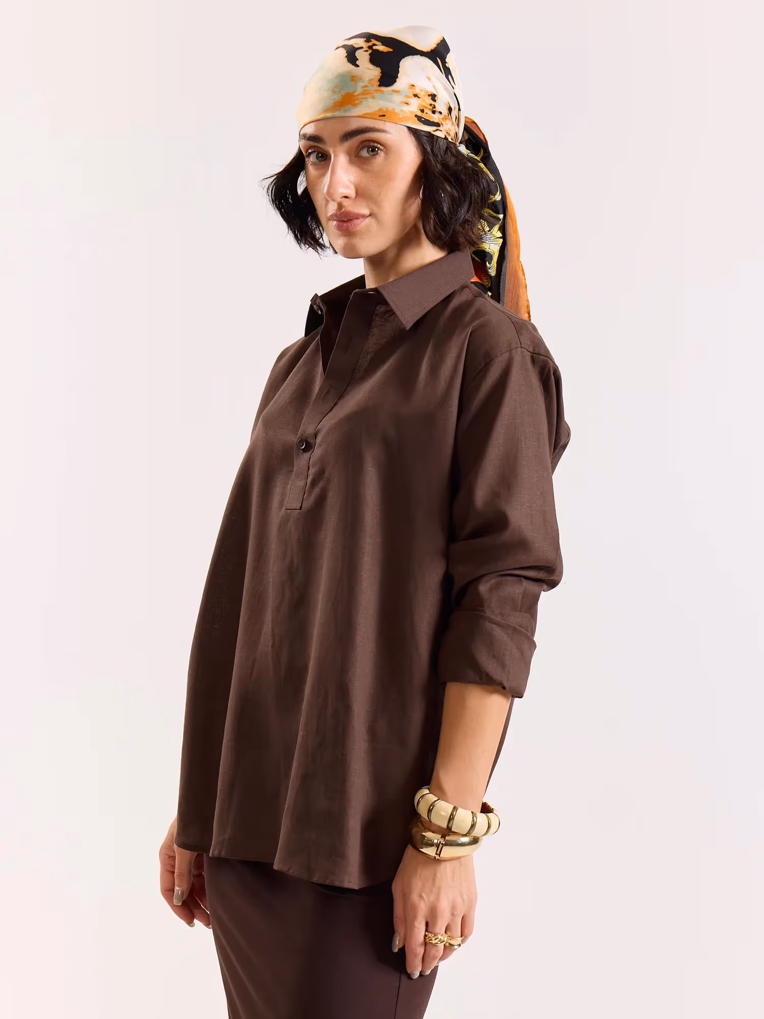 Dark Brown Linen Blend Pullover image 6
