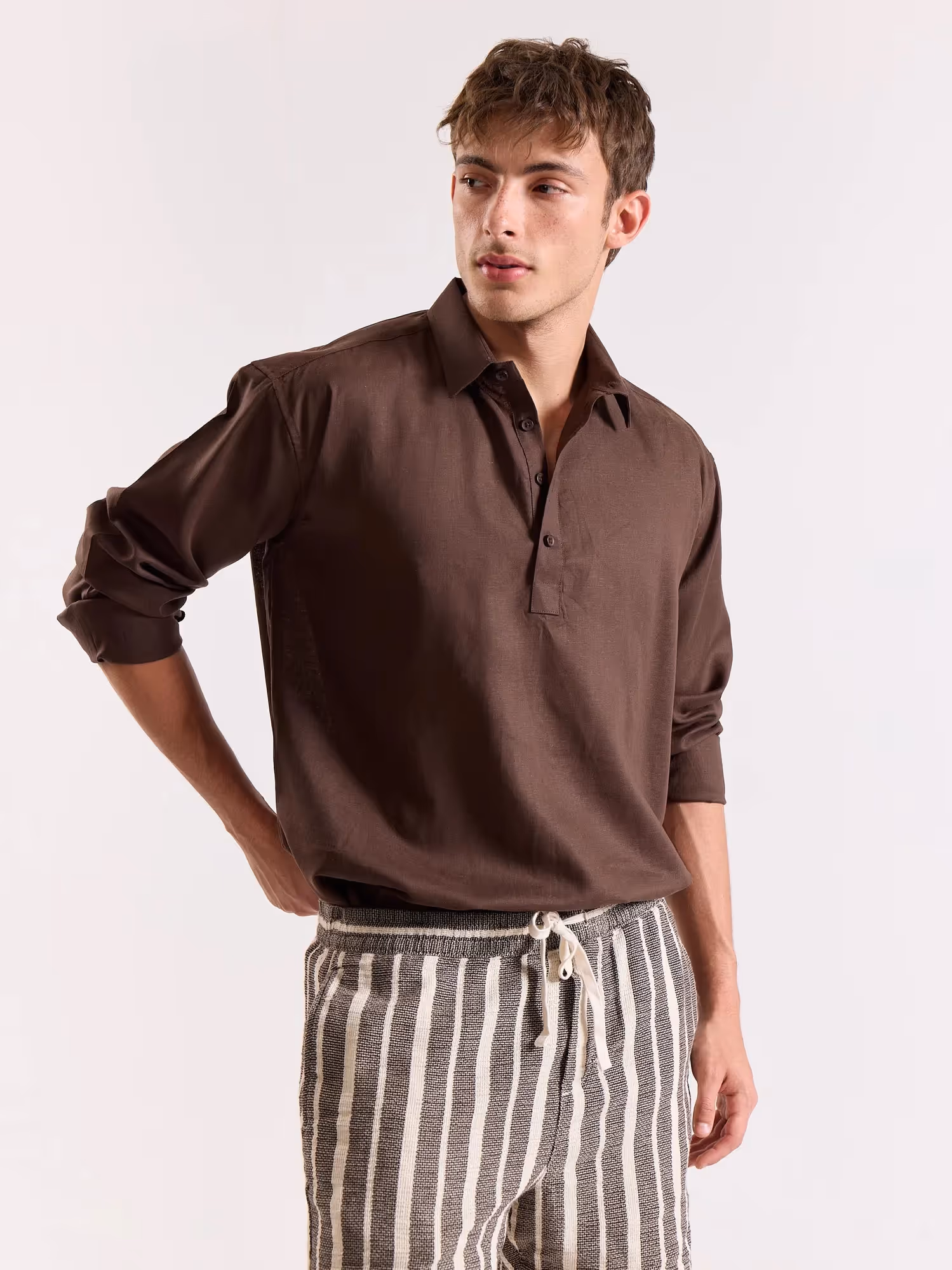 Dark Brown Linen Blend Pullover image 8