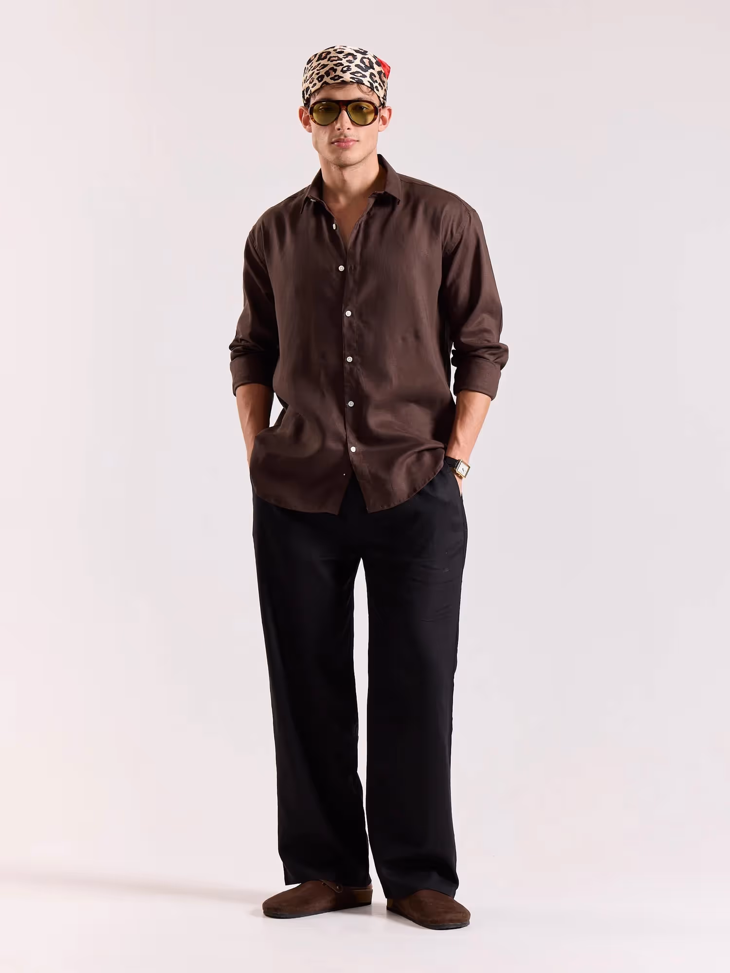 Dark Brown Linen-blend Shirt image 1
