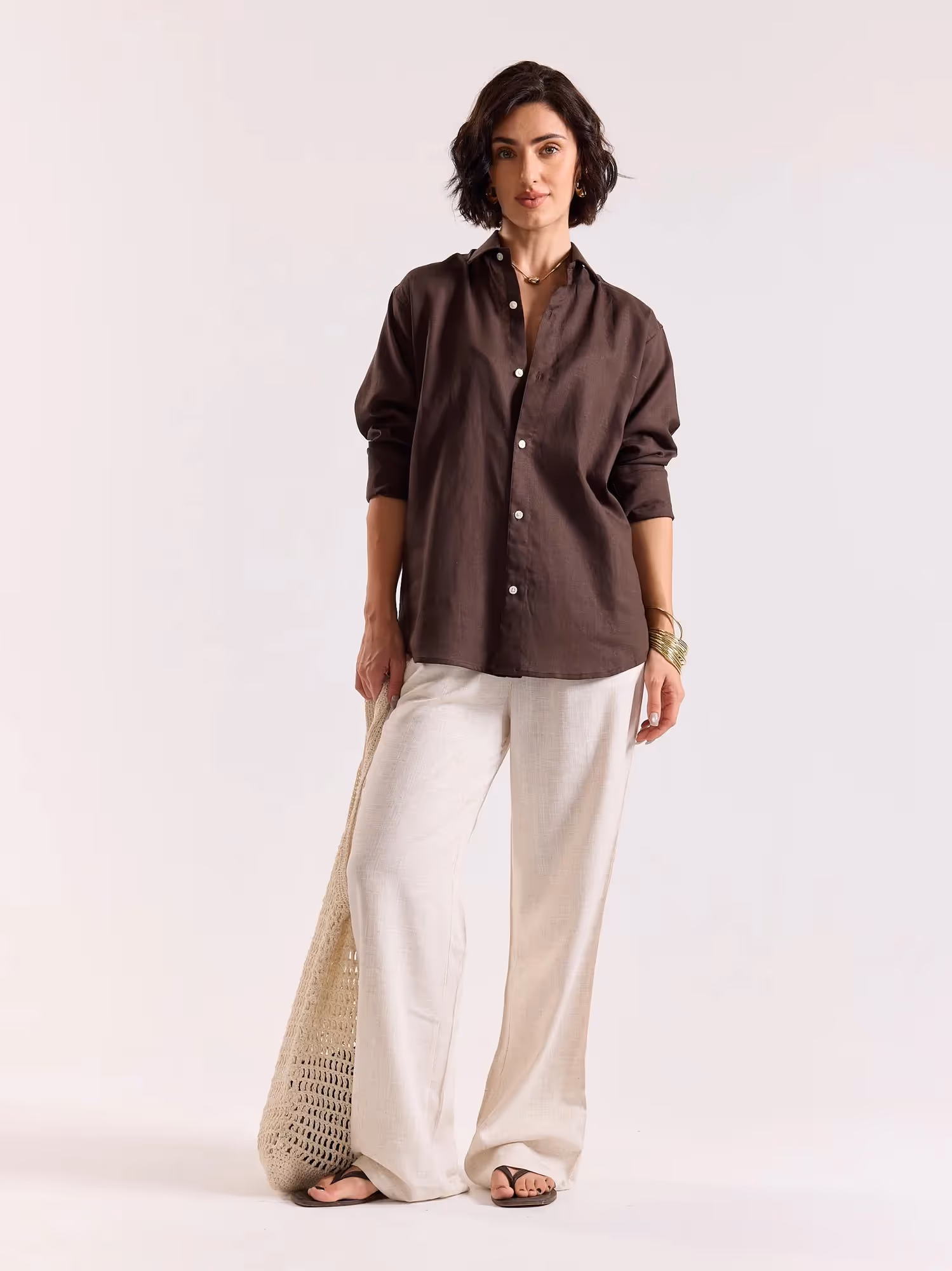 Dark Brown Linen-blend Shirt image 2
