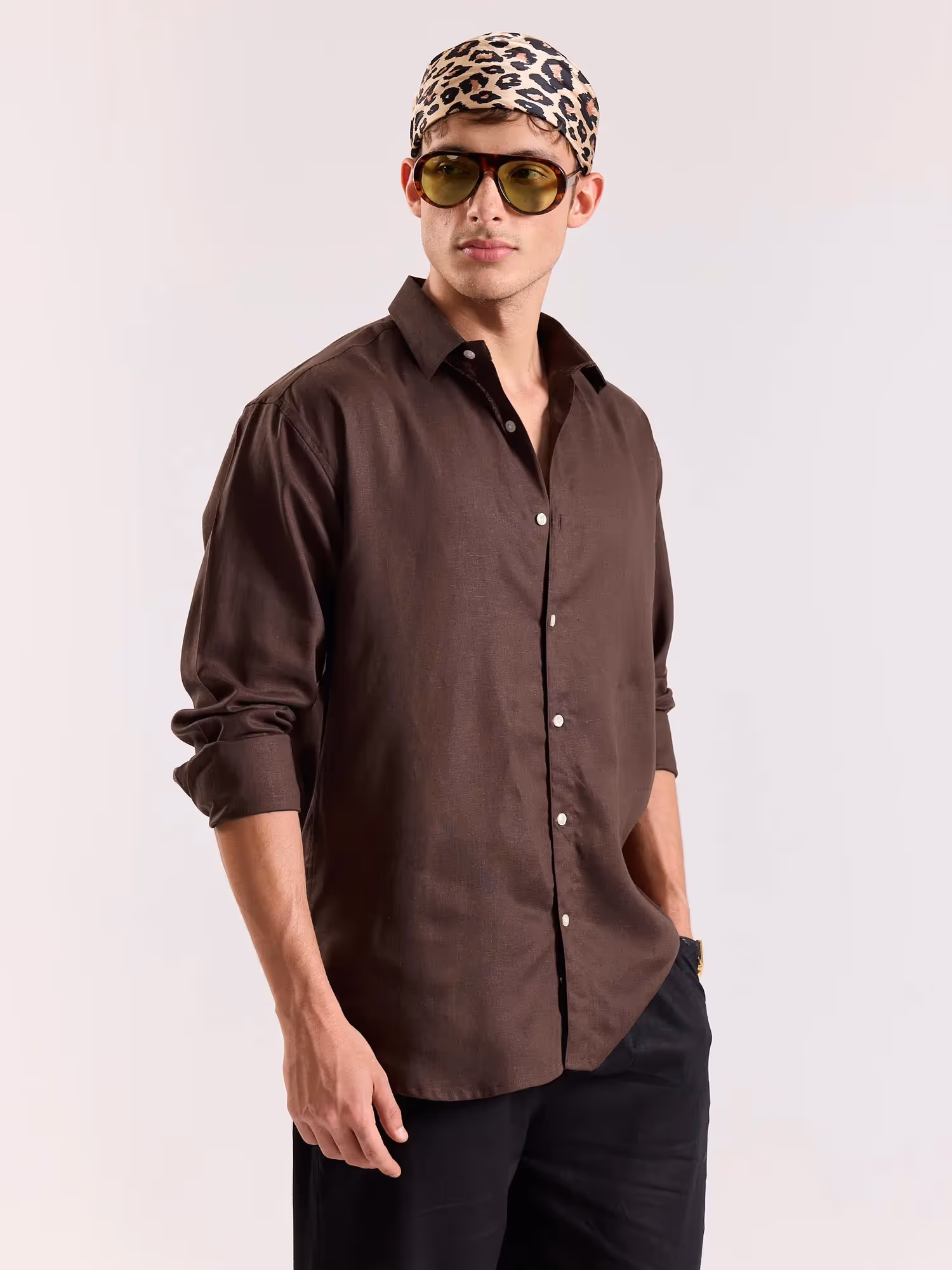 Dark Brown Linen-blend Shirt image 5